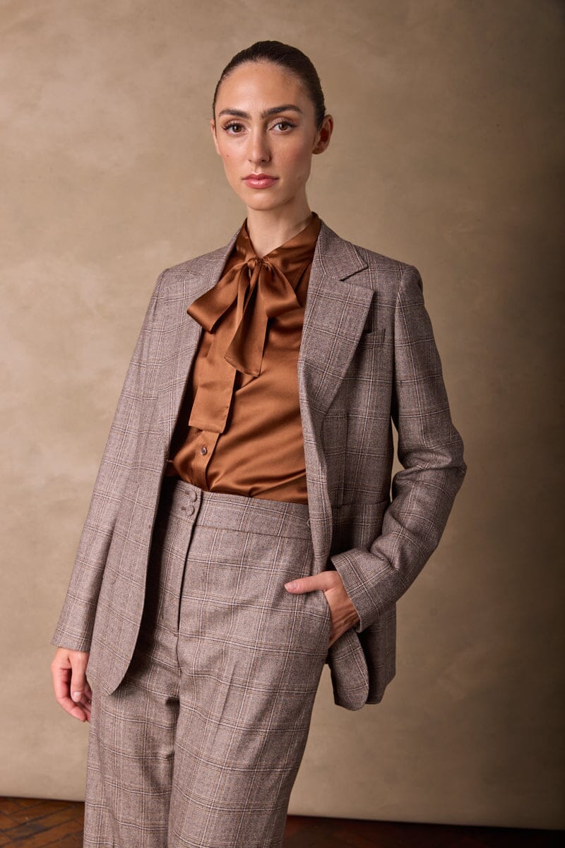 Blakely Pussy Bow Blouse - Elegant Cinnamon Silk Shirt for Women | Perfect for Office Wear, Date Nights & Special Occasions