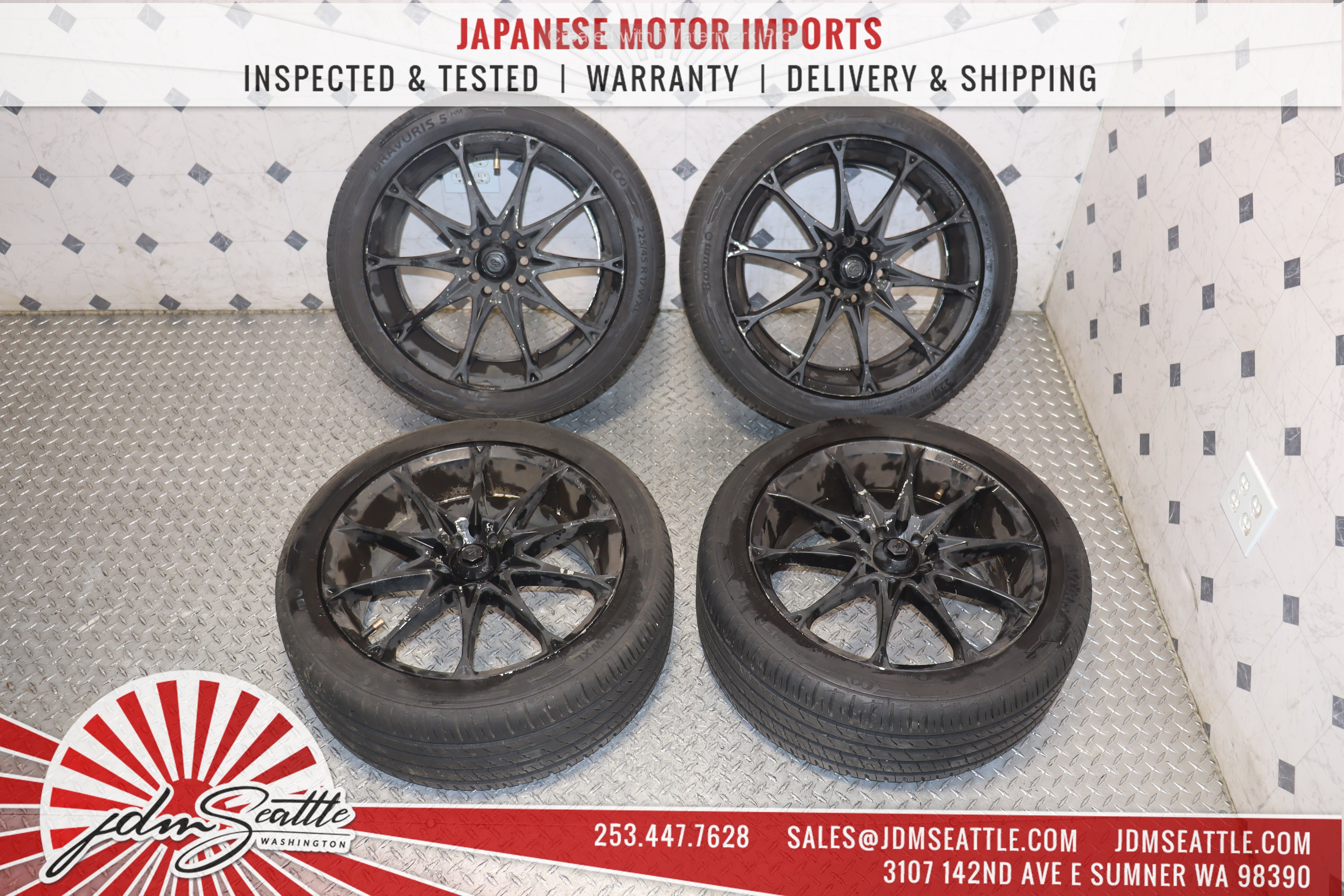 ENKEI FITTIPALDI FLAME JDM Alloy Wheels - Set of 4 Universal 17x7 +40 Offset Rims with 225/45R17 Tires - Perfect for Honda Civic, Toyota Corolla & Subaru Impreza - Upgrade Your Car's Performance & Style