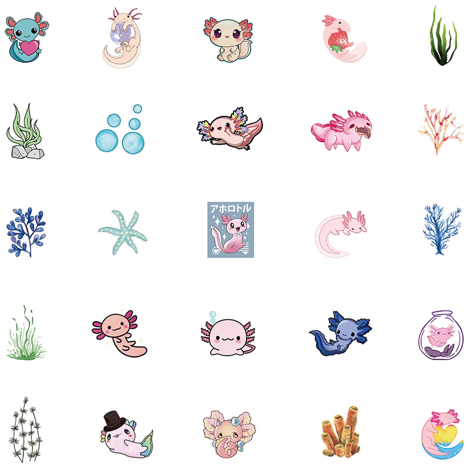 50PCS Cute Axolotl Stickers - Kawaii Waterproof Vinyl Stickers for Water Bottles, Laptops, Phones, Journals - Perfect Gift for Kids, Teens & Adults - Great for DIY Crafts, School Supplies & Party Favors