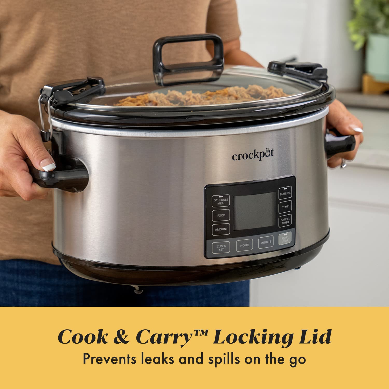Crock-Pot 7-Quart Programmable Slow Cooker with Digital Timer & Locking Lid - Stainless Steel Kitchen Appliance for Family Meals, Potlucks & Holiday Gatherings - Ideal for Soups, Stews & Meal Prep