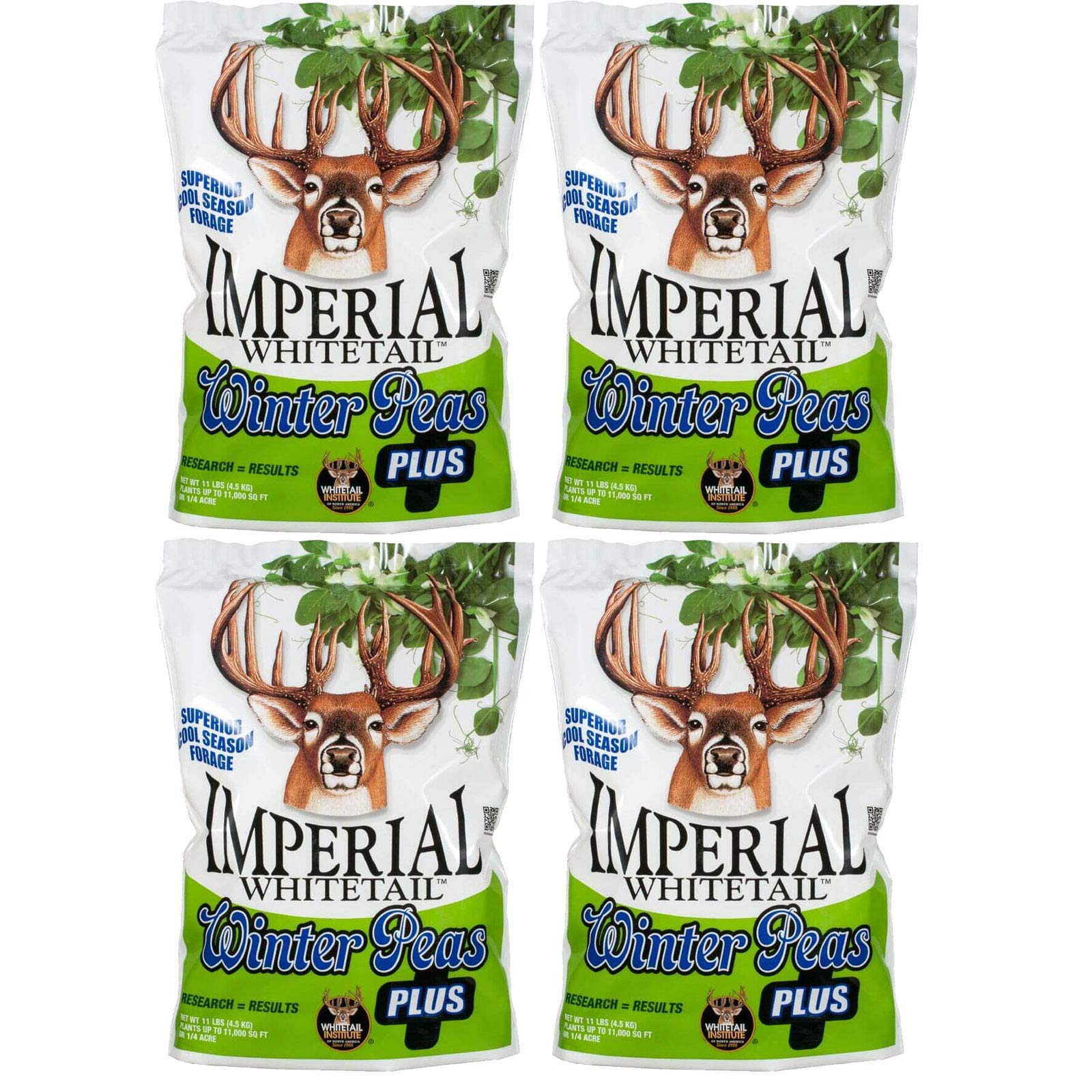 Whitetail Institute Imperial Winter Pea Plus - 44 lbs Deer Food Plot Seed (4 Pack of 11lb Bags) - High Protein Forage for Whitetail Deer Hunting & Wildlife Attraction - Perfect for Fall/Winter Planting in Food Plots & Hunting Grounds