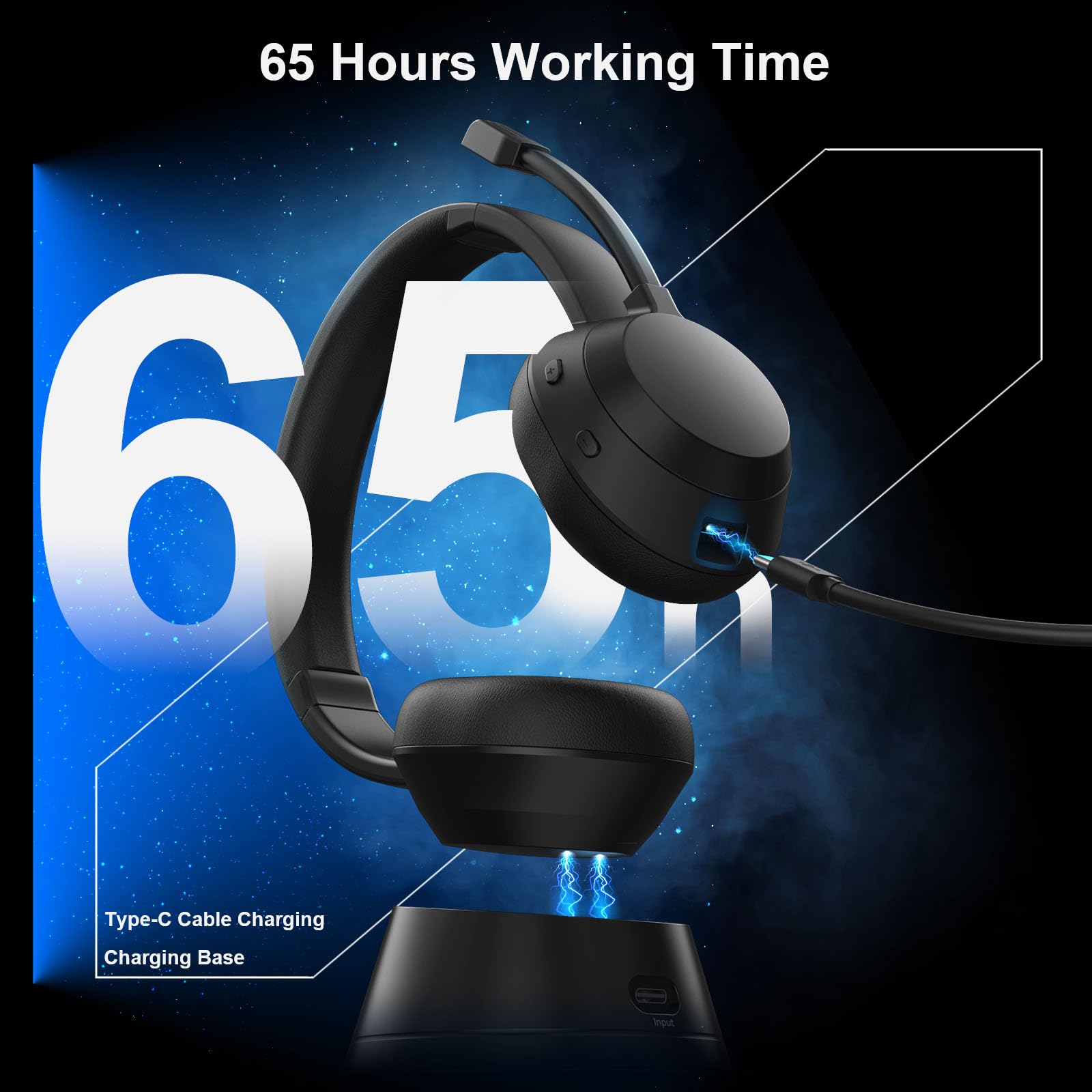 Wireless Bluetooth Headset with Noise Cancelling Mic - USB Dongle & Charging Dock for PC, Laptop, Teams, Zoom - Perfect for Call Center, Home Office & Remote Work