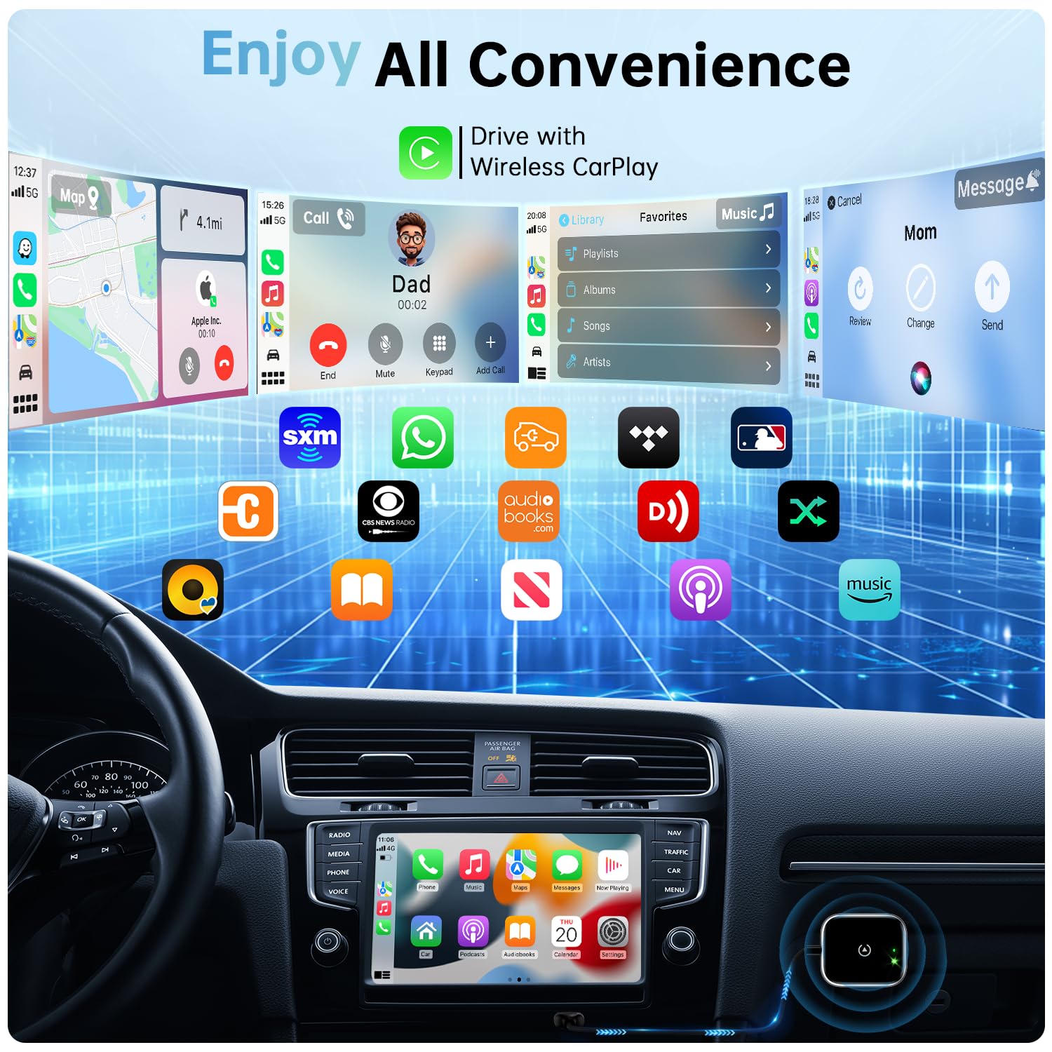 Wireless CarPlay Adapter for iPhone - Upgrade Wired to Wireless Apple CarPlay Dongle, Plug & Play, Fast Connection, Compact Design - Perfect for Commuting, Road Trips & Hands-Free Driving in Cars with Built-in CarPlay