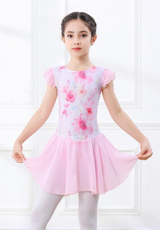DIPUG Girls Ballet Leotard with Skirt - Toddler Dance Leotard with Flutter Sleeves & Criss Cross Back - Perfect for Ballet Class, Recitals, and Dance Performances