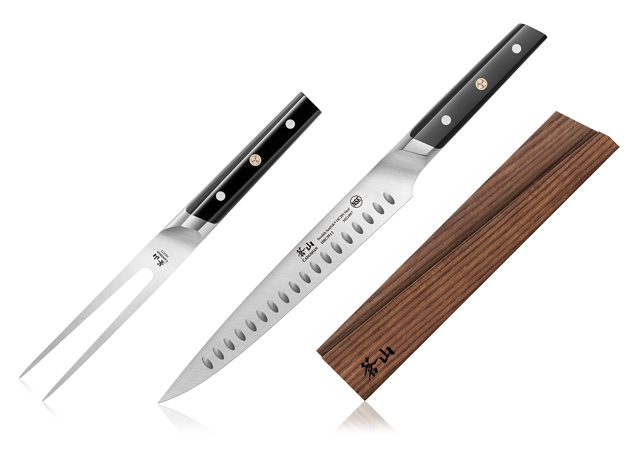 Cangshan TC Series 14C28N Swedish Steel Forged 2-Piece Carving Knife Set - Professional Carving Tools for Roast Beef, Turkey & Holiday Meals
