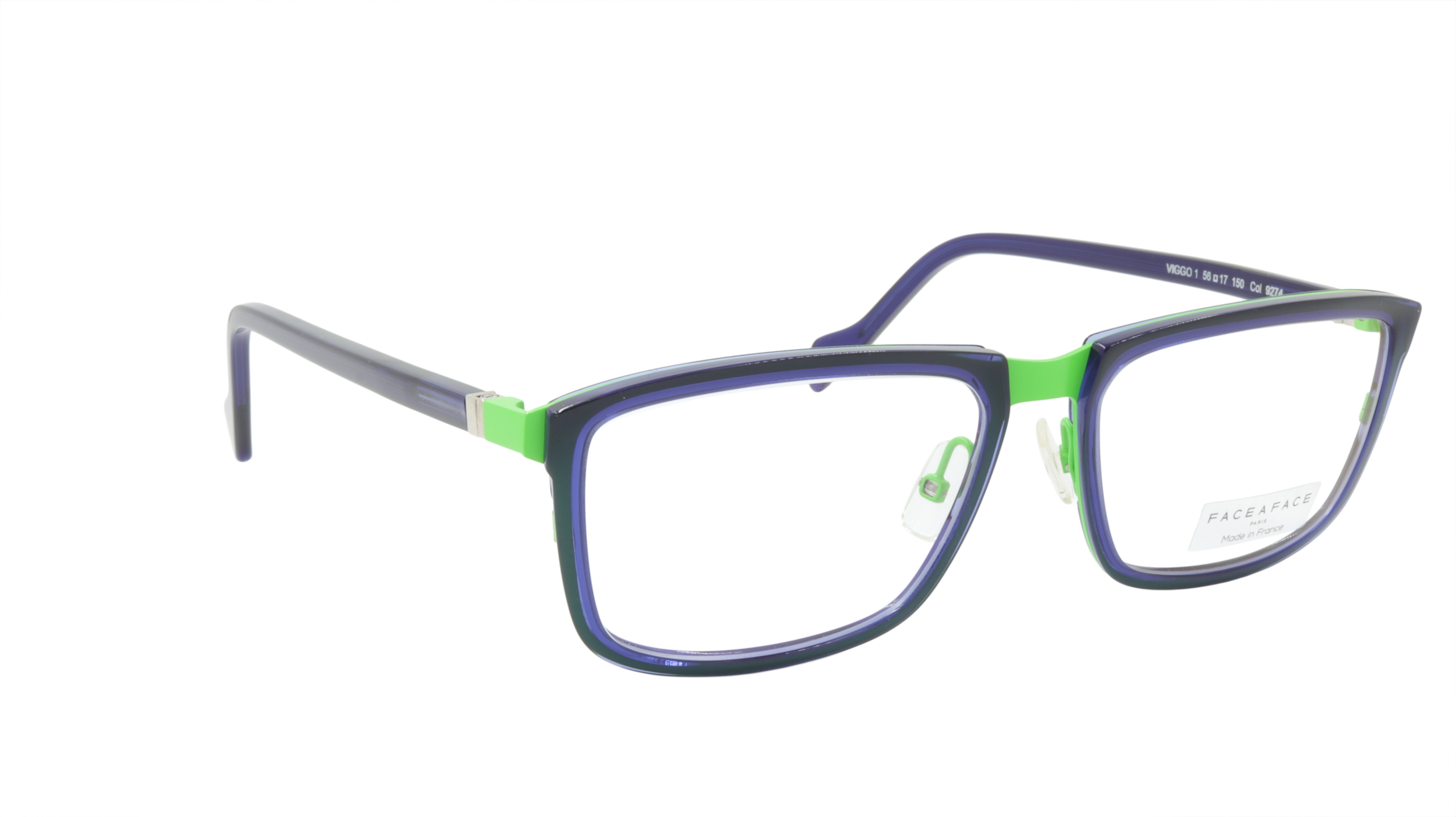 Face A Face VIGGO 1 Col. 9274 Acetate & Metal Eyeglasses Frame in Fluo Green Ink Blue - Stylish Unisex Optical Glasses for Work & Everyday Wear