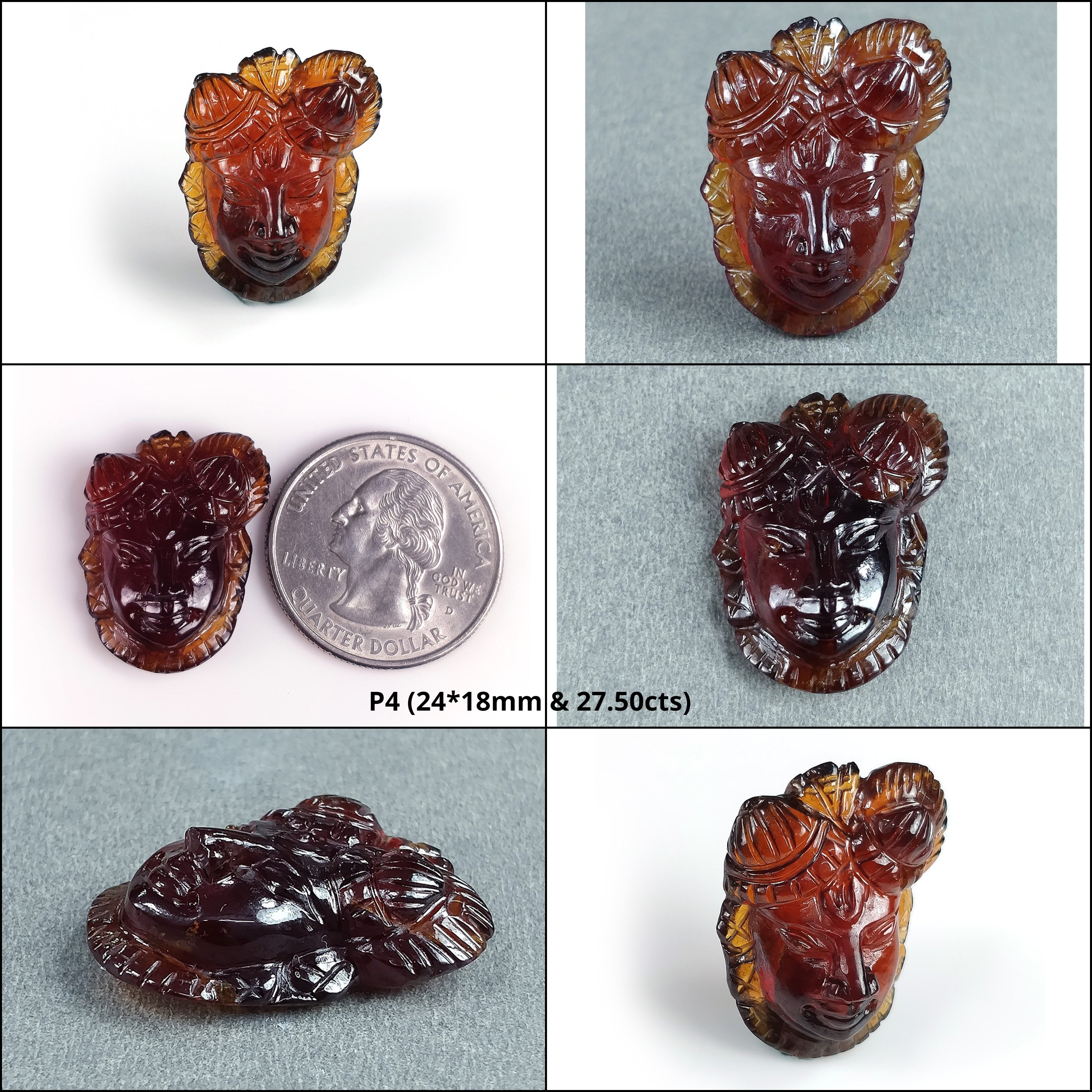 Natural Untreated Hessonite Garnet Gemstone Carving - Hand Carved Hindu Deities (23x17mm or 25x28mm) - Authentic Cinnamon Hessonite Stone for Meditation, Spiritual Healing & Jewelry Making