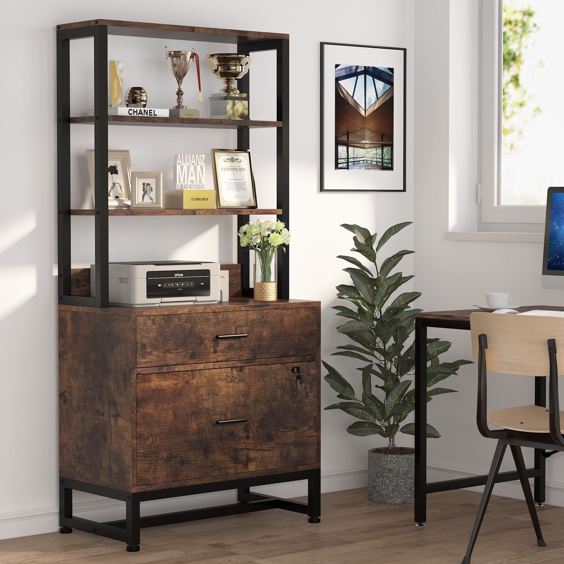 2-Drawer Locking File Cabinet with Bookshelf - Secure Vertical Filing Storage for Office, Home & School Organization