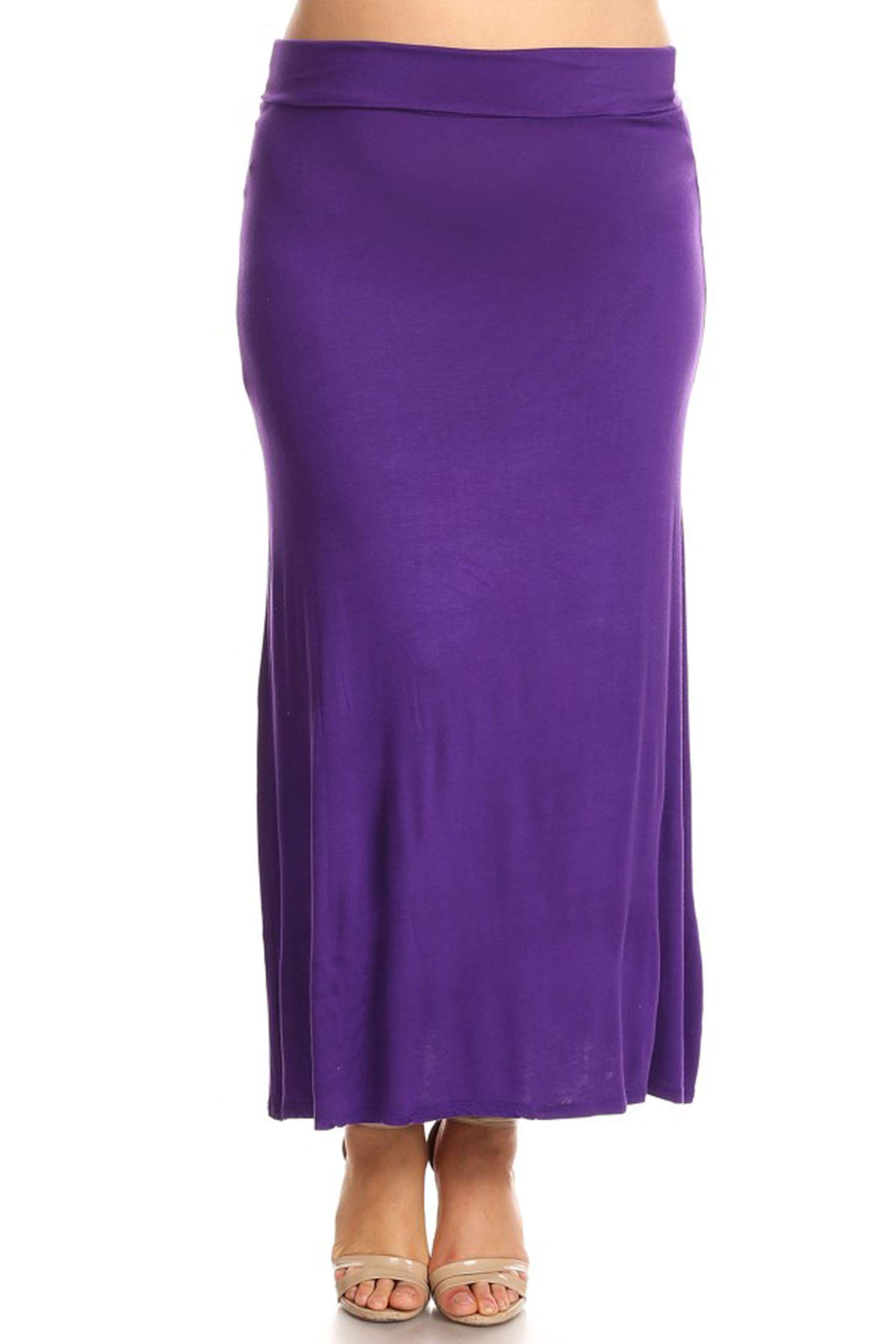 Plus Size High Waist Flare Maxi Skirt - Solid Print Casual Office Work Skirt - Made in USA - Eggplant Purple 2XL - Perfect for Work, Church & Special Occasions