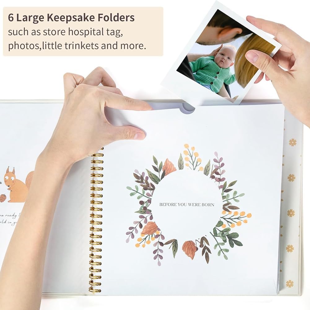 Firstrays Baby Memory Book - Scrapbook Photo Album & Pregnancy Diary for New Parents, Cute Animal Themed Keepsake to Record Baby's Growth - Easy to Use High Quality Journal | Perfect Baby Shower Gift & First Year Milestone Tracker