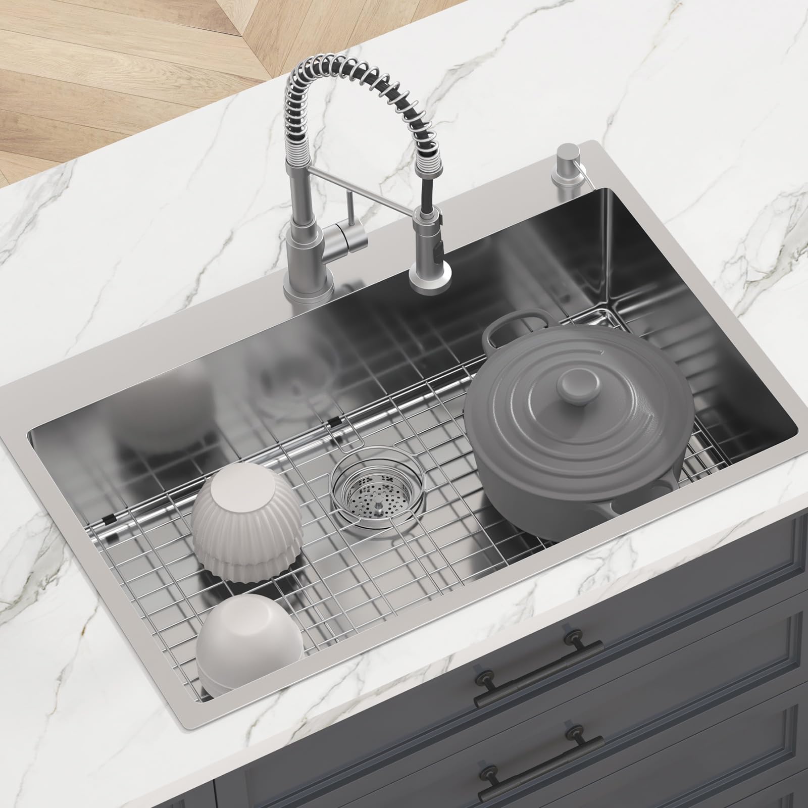 VEVOR 33 Inch 304 Stainless Steel Drop-In Kitchen Sink - Single Bowl Top Mount Sink with Accessories for Dishwasher, Workstation, RV, Prep Kitchen & Bar - Perfect for Home, Restaurant & Commercial Use
