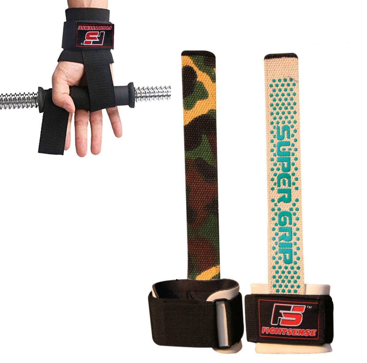 FIGHTSENSE Weight Lifting Straps - Non Slip Wrist Support for Powerlifting & Gym
