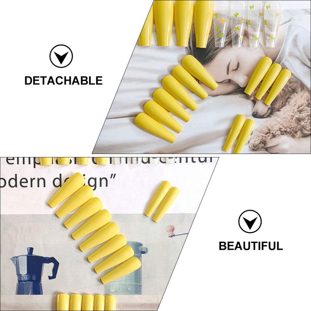 FRCOLOR 24pcs Long False Nails - Butterfly Full Cover Solid Color Nail Tips for Women | Nail Art Accessories for Manicure, Party, Wedding & Daily Wear