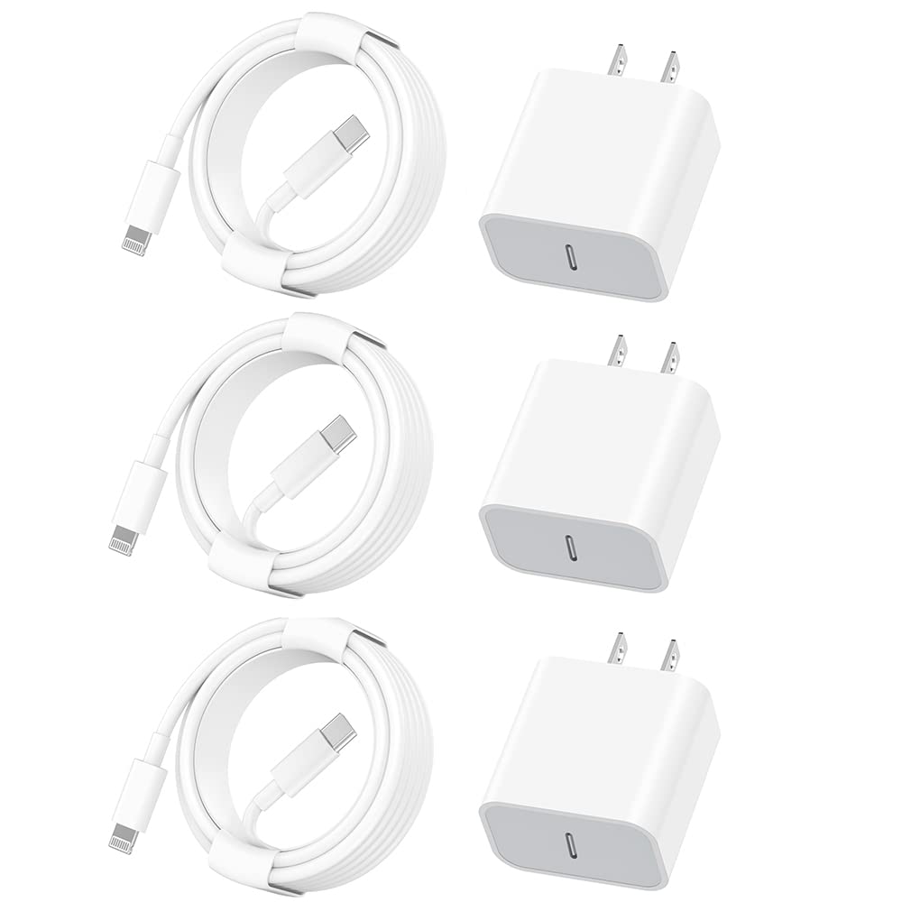 Apple MFi Certified Fast Charger 3-Pack with 6FT USB C to Lightning Cable - Super Fast Charging for iPhone 14 Pro Max/14 Plus/13 Mini/13/12/11/X/SE & AirPods - Perfect for Home, Office & Travel Charging