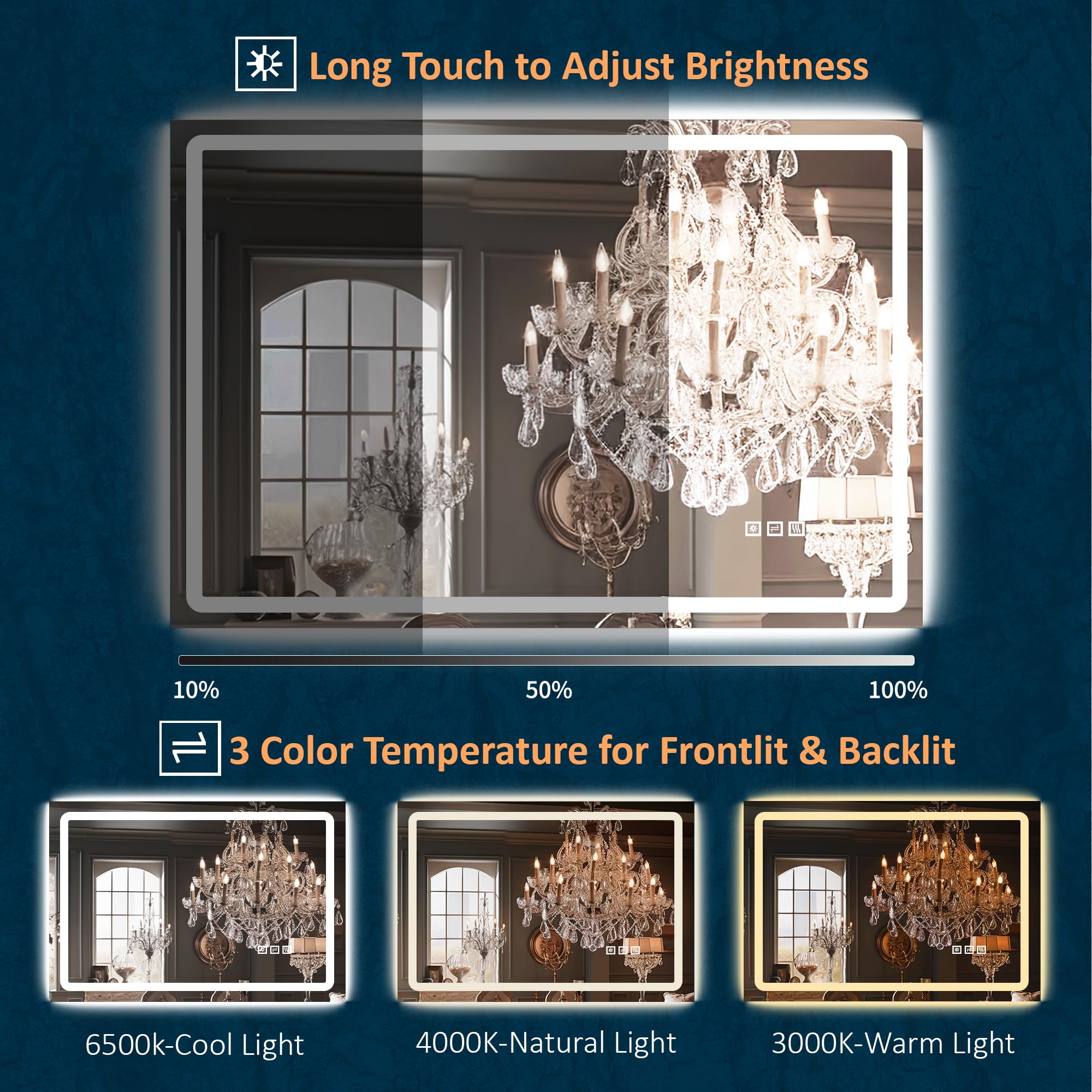 DURASPACE 60 x 40 Inch LED Bathroom Mirror with Frontlit & Backlit - Dimmable Anti-Fog Vanity Wall Mirror with Memory Function (Vertical/Horizontal) - Perfect for Modern Bathrooms, Bedrooms, and Dressing Areas