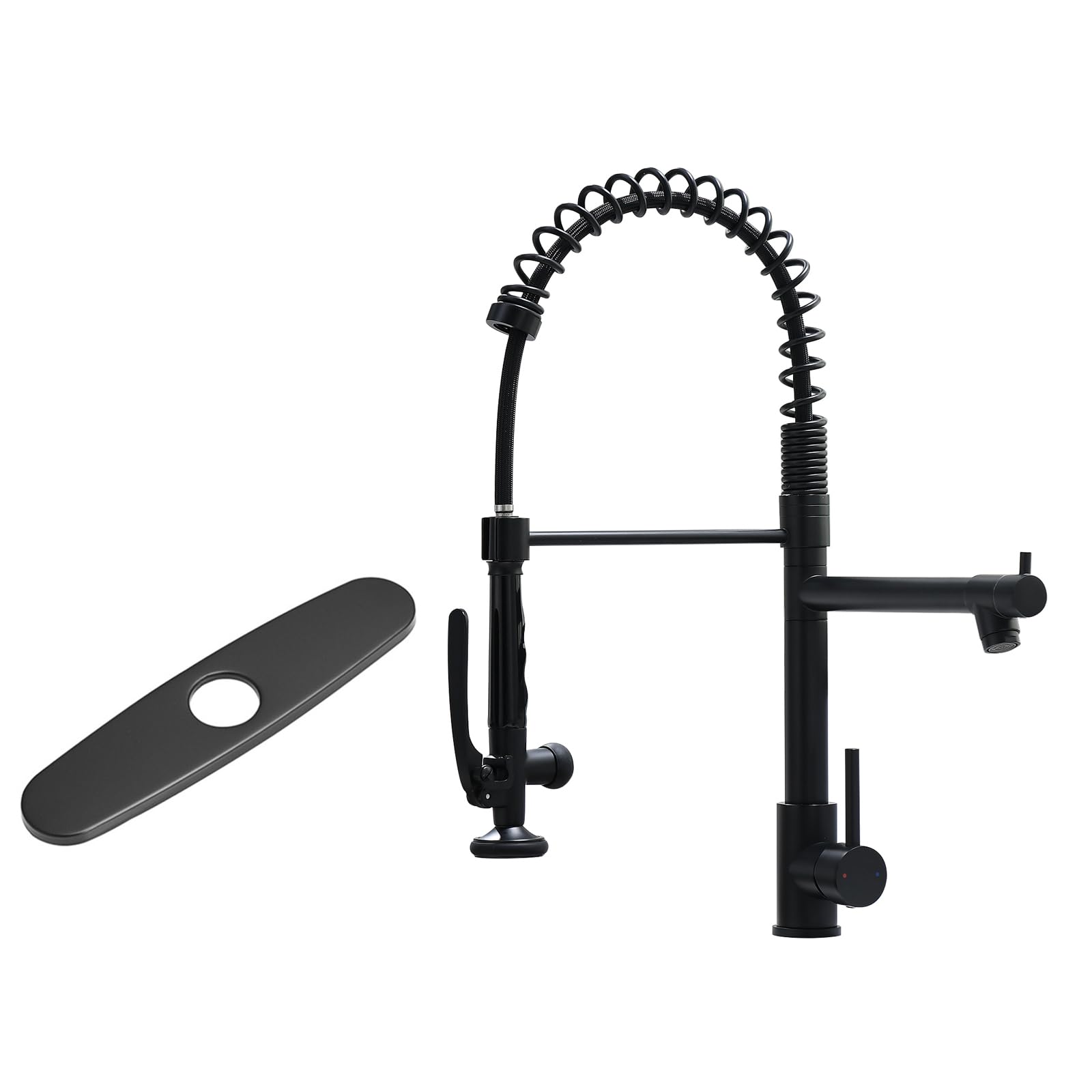 Fapully Black Kitchen Faucet with Deck Plate - Modern Matte Black Pull Down Sprayer Faucet for Sink, Brushed Nickel Finish, High Arc Design - Perfect for Home, Restaurant & Commercial Kitchen Use