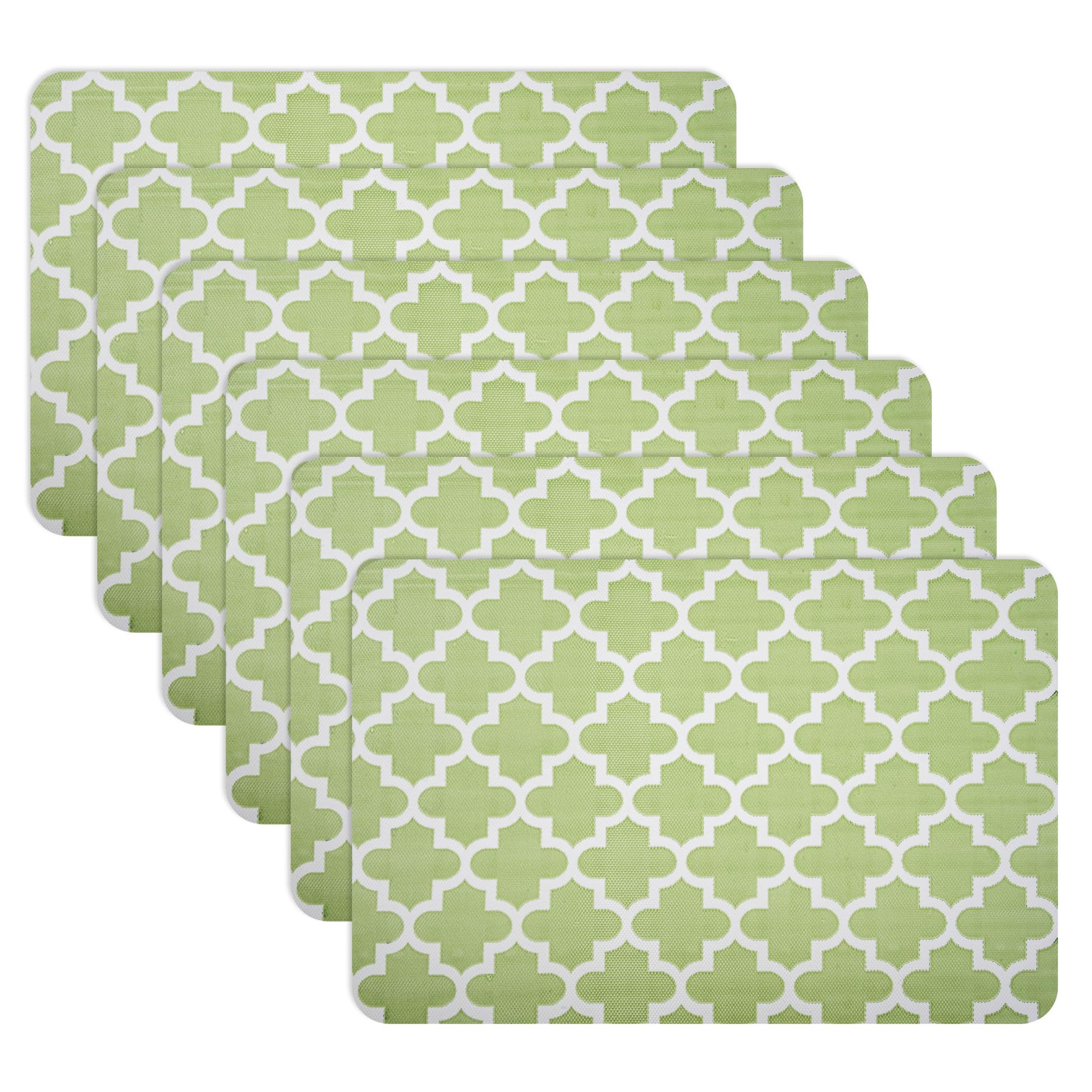 Kuber Industries PVC Anti-Slip Placemats Set - Hexagon Design Kitchen & Dining Table Mats, 6-Piece Green Placemat Set for Home Decor & Daily Use