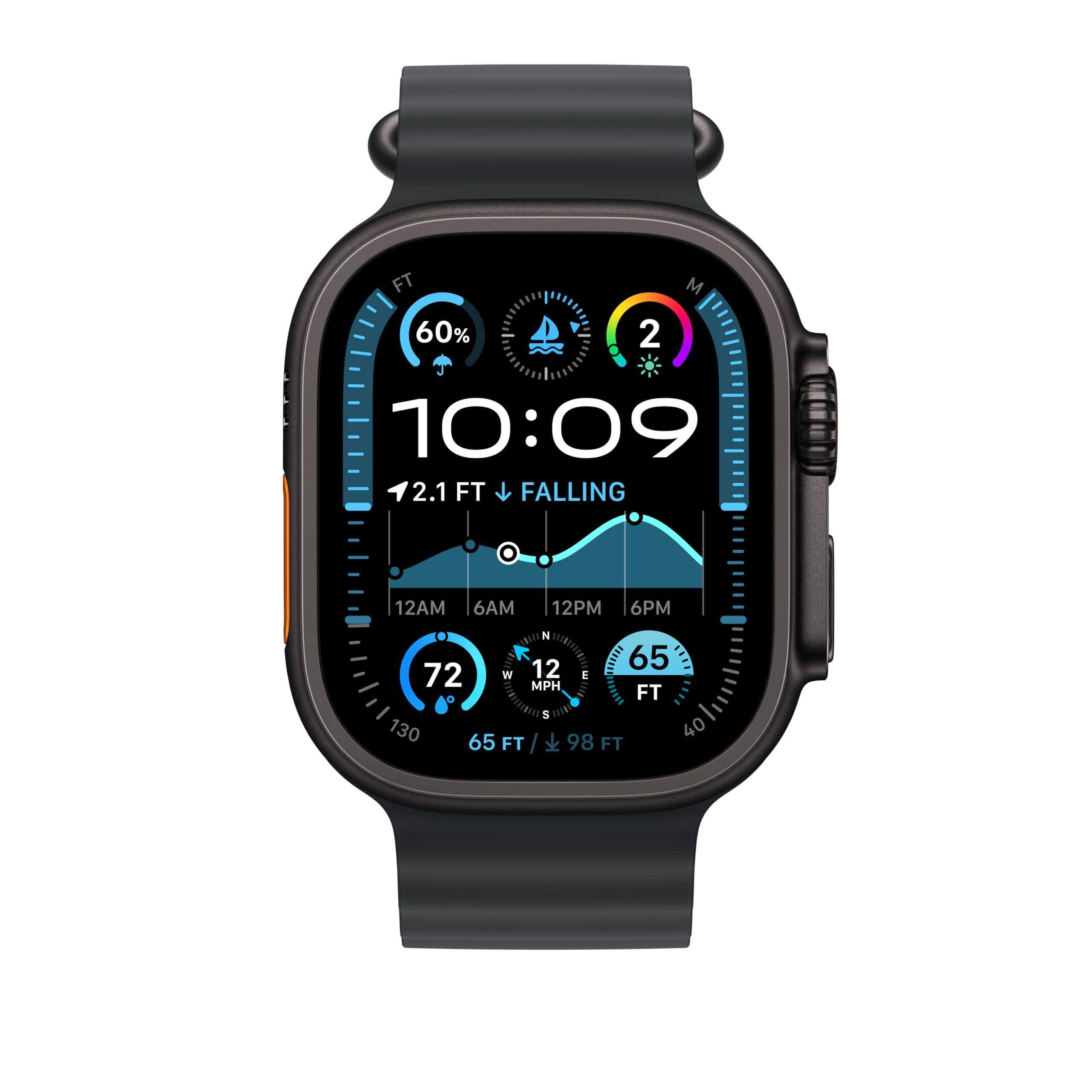 Apple Watch Band 49mm Ocean Band - Extra Large Size, Black Titanium Finish - Durable & Waterproof for Swimming, Surfing & Outdoor Activities