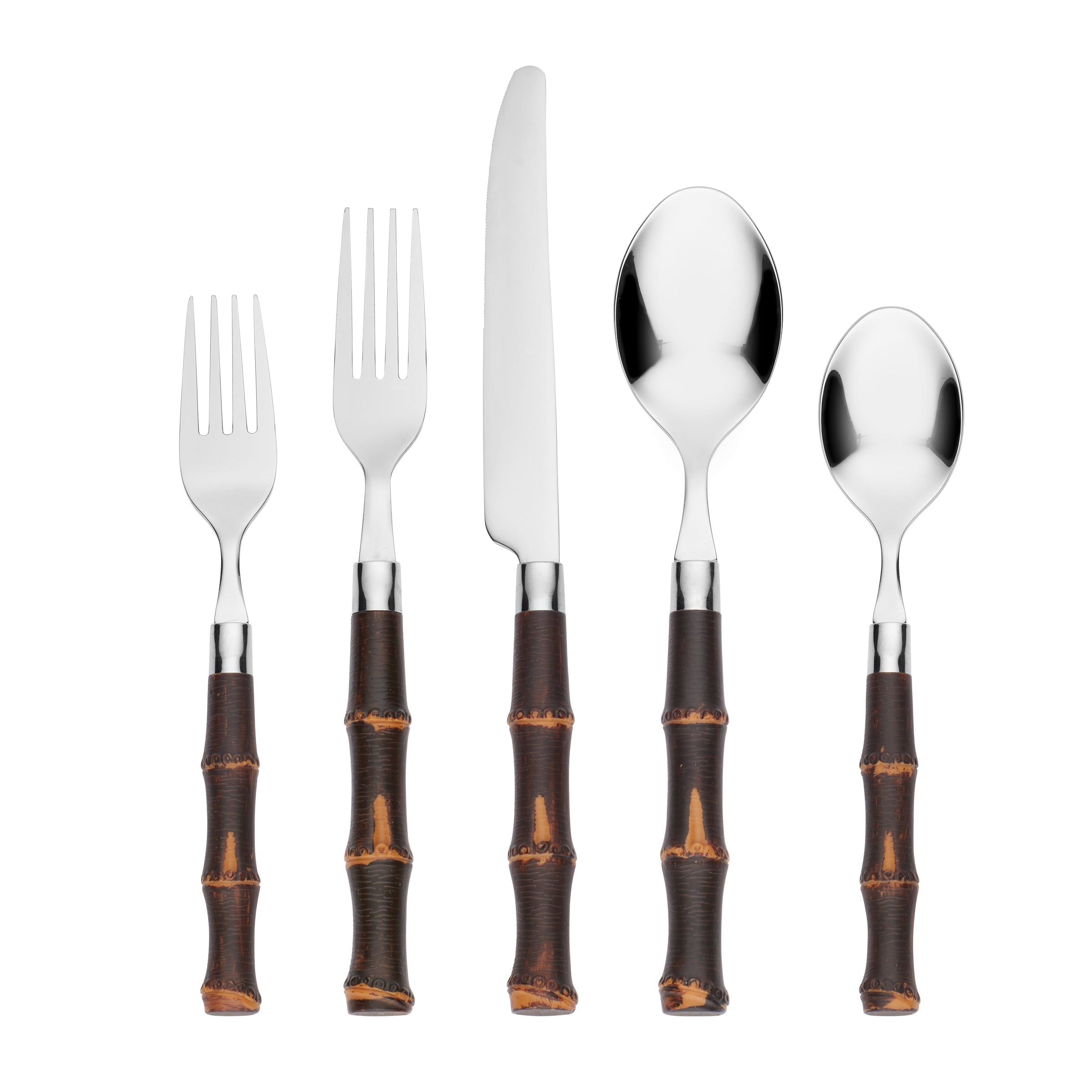 20-Piece Bamboo Flatware Set with Dark Plastic Handles - Eco-Friendly Cutlery for Parties, Picnics & Everyday Dining