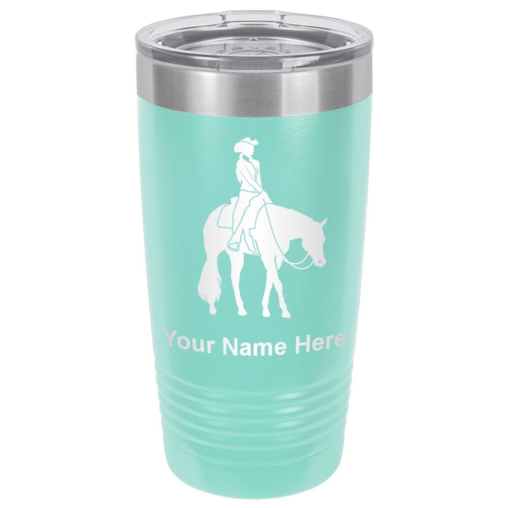 LaserGram 20oz Vacuum Insulated Stainless Steel Tumbler Mug with Personalized Engraving - Western Pleasure Horse Design in Teal - Keeps Drinks Hot/Cold for Hours - Perfect for Coffee, Tea, or Water at Work, Gym, or Outdoor Activities
