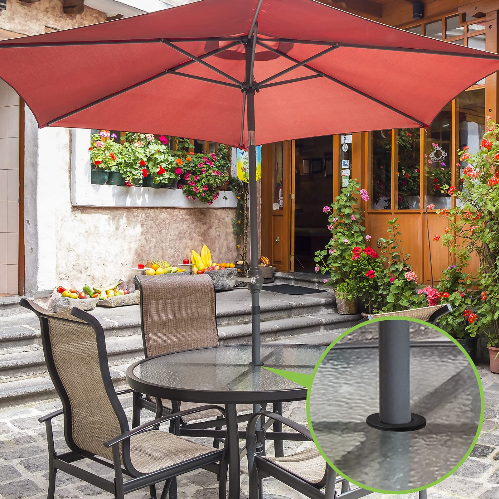 Outus Patio Table Umbrella Hole Ring - 4 Pack Black Umbrella Cone Wedge Plug & Stabilizer Sleeve for 2-2.5
