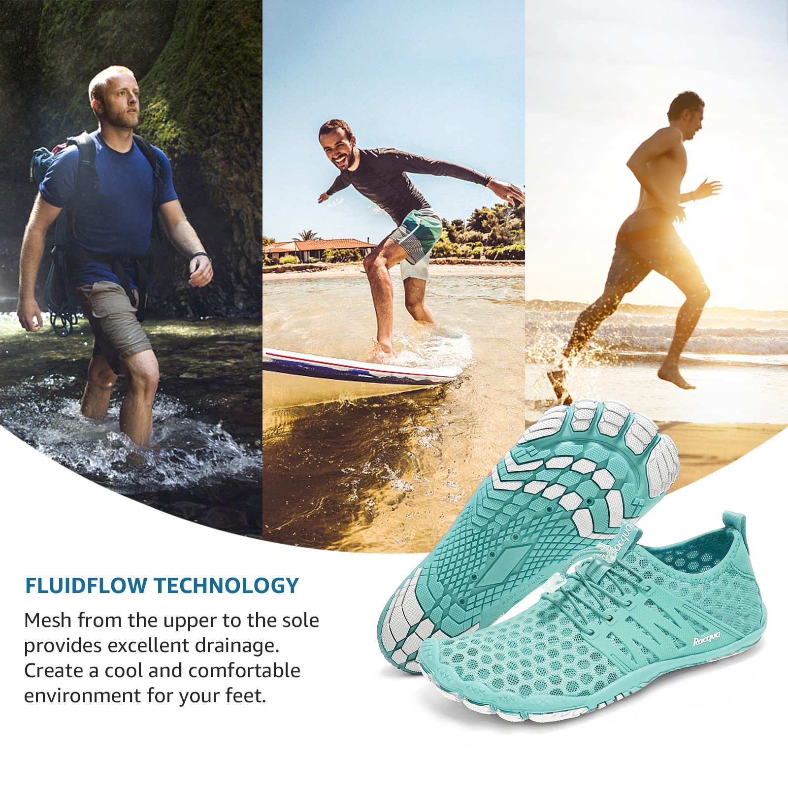 **Racqua Composite Mesh Water Shoes for Men & Women – Lightweight Quick-Dry Aqua Shoes for Beach, Swimming, Surfing & Water Sports**