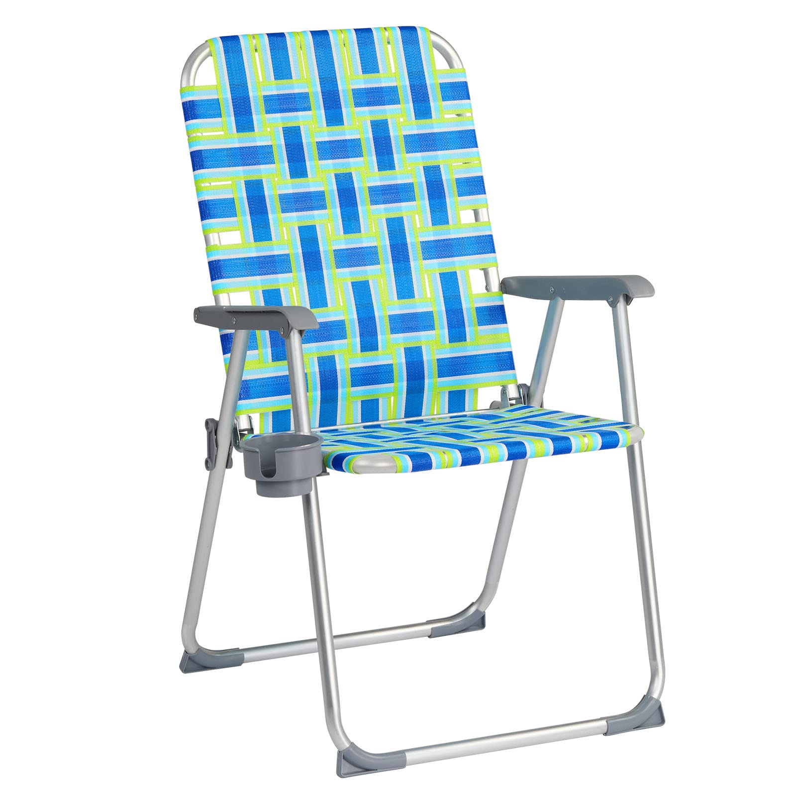 VINGLI Aluminum Folding Patio Chair with Detachable Cup Holder - Portable Webbed Beach & Camping Chair for Outdoor, Yard, Garden - Perfect for Backyard Relaxation, Beach Trips & Camping Adventures