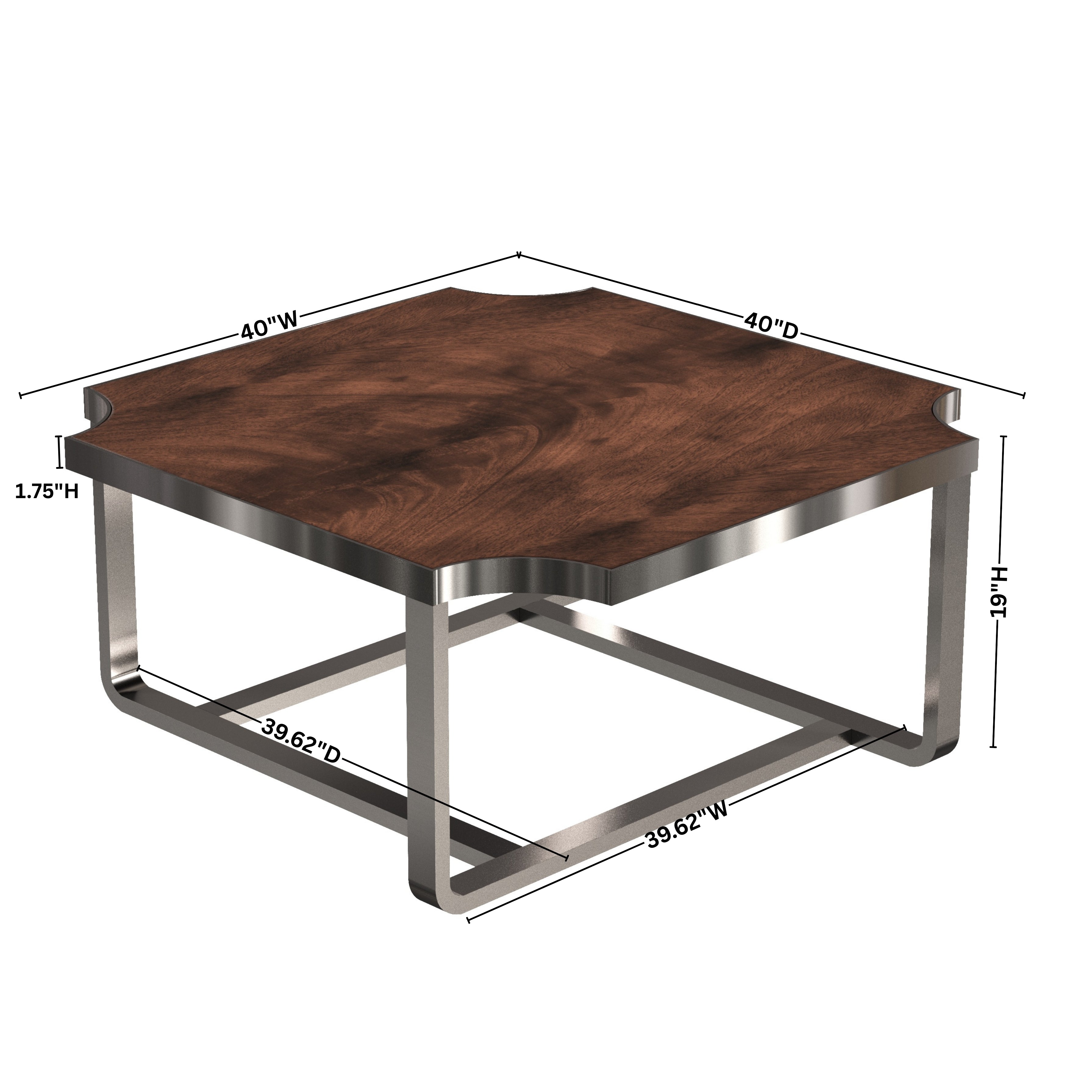 Roundhill Furniture Ruffin 40x40 Square Cocktail Coffee Table - Brown Wooden End Table for Living Room, Lounge & Office Decor