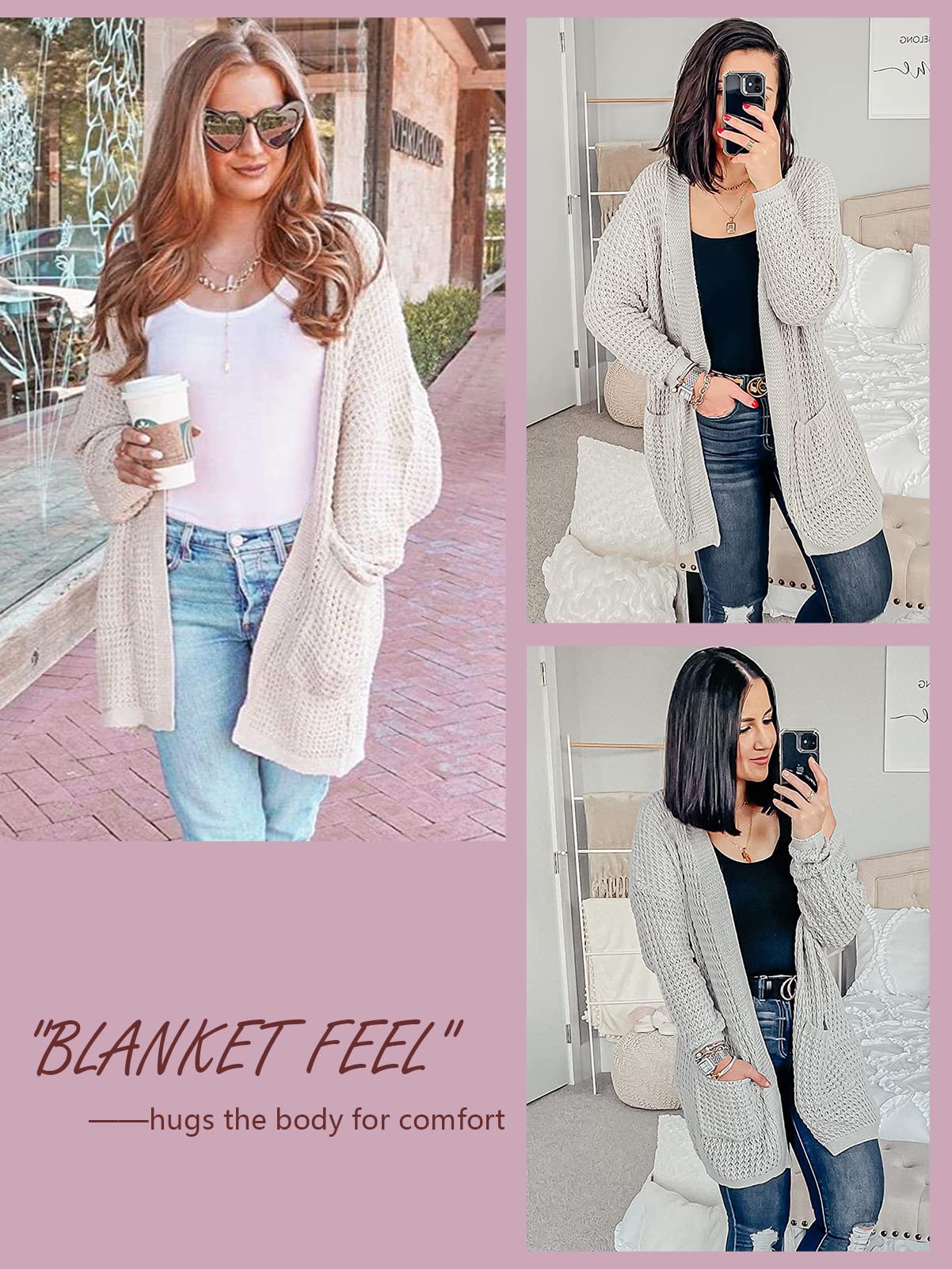 MEROKEETY Women's Oversized Long Batwing Sleeve Cardigan Waffle Knit Sweater Coat - Cozy Fall Winter Layering Piece for Casual Outfits & Lounge Wear