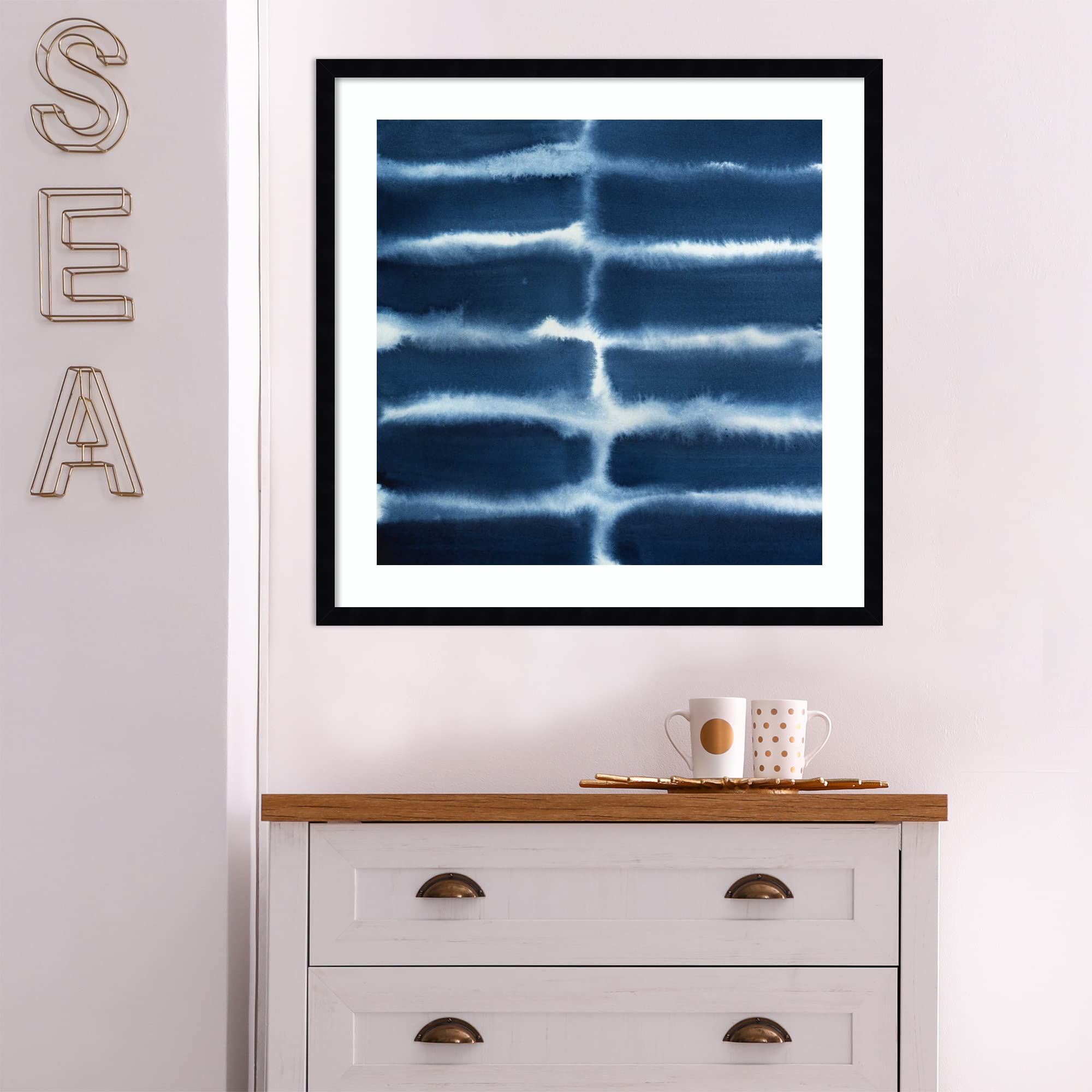 Grace Popp Indigo Bleed V Abstract Framed Wall Art Print 25x25 - Modern Contemporary Decor, Medium Poster Painting for Living Room, Bedroom, Office - Perfect for Home & Office Decor, Gift Idea for Art Lovers