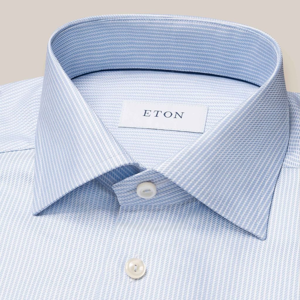 ETON Men's Light Blue Stripe Twill Dress Shirt with Single Cuff - Formal Office Wear & Business Casual Attire