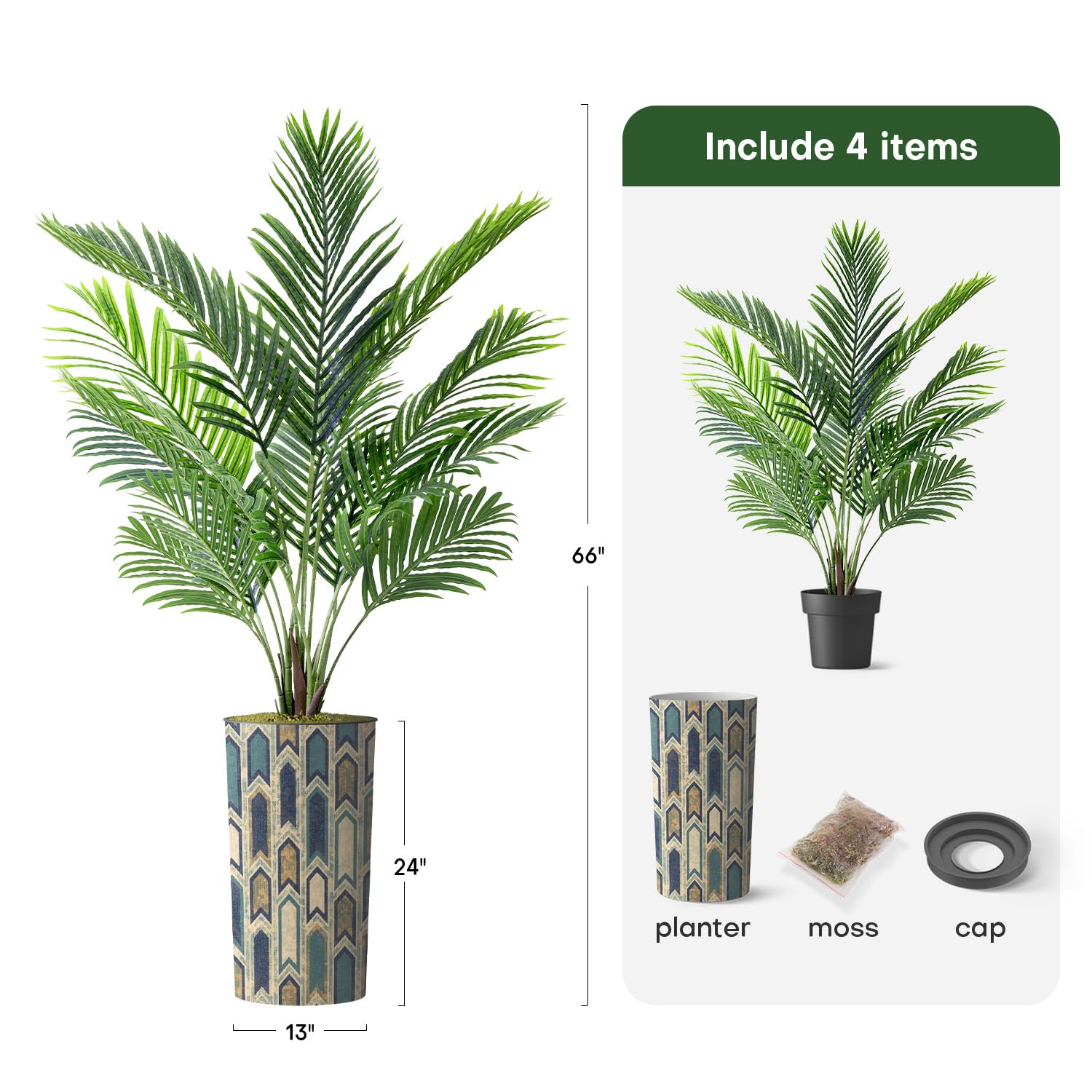 Modern Artificial Areca Palm Tree in Geometric Planter - 66