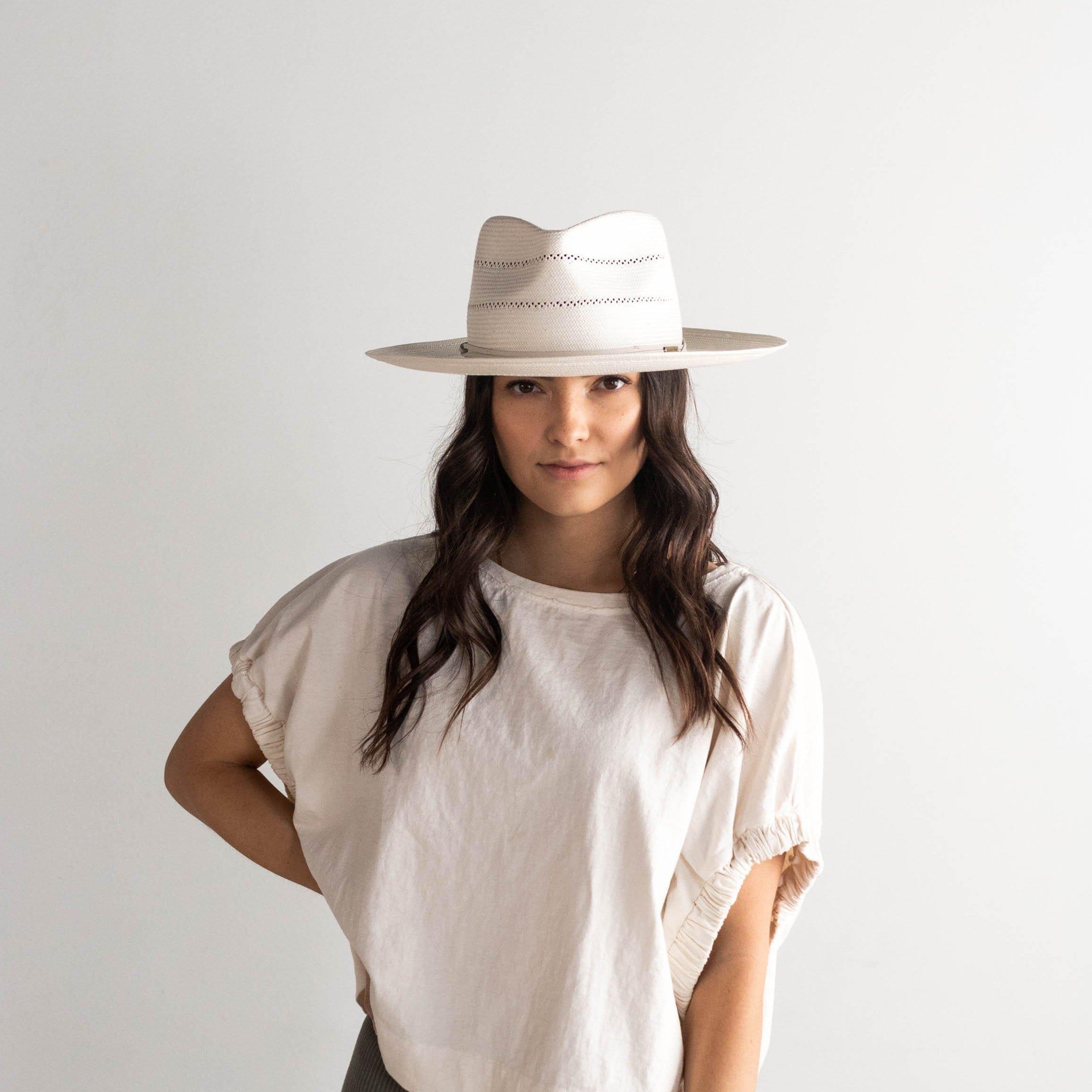 Arlo Cream Band Straw Teardrop Fedora Hat - Blemished Summer Sun Hat for Women, Beach Vacation & Outdoor Activities