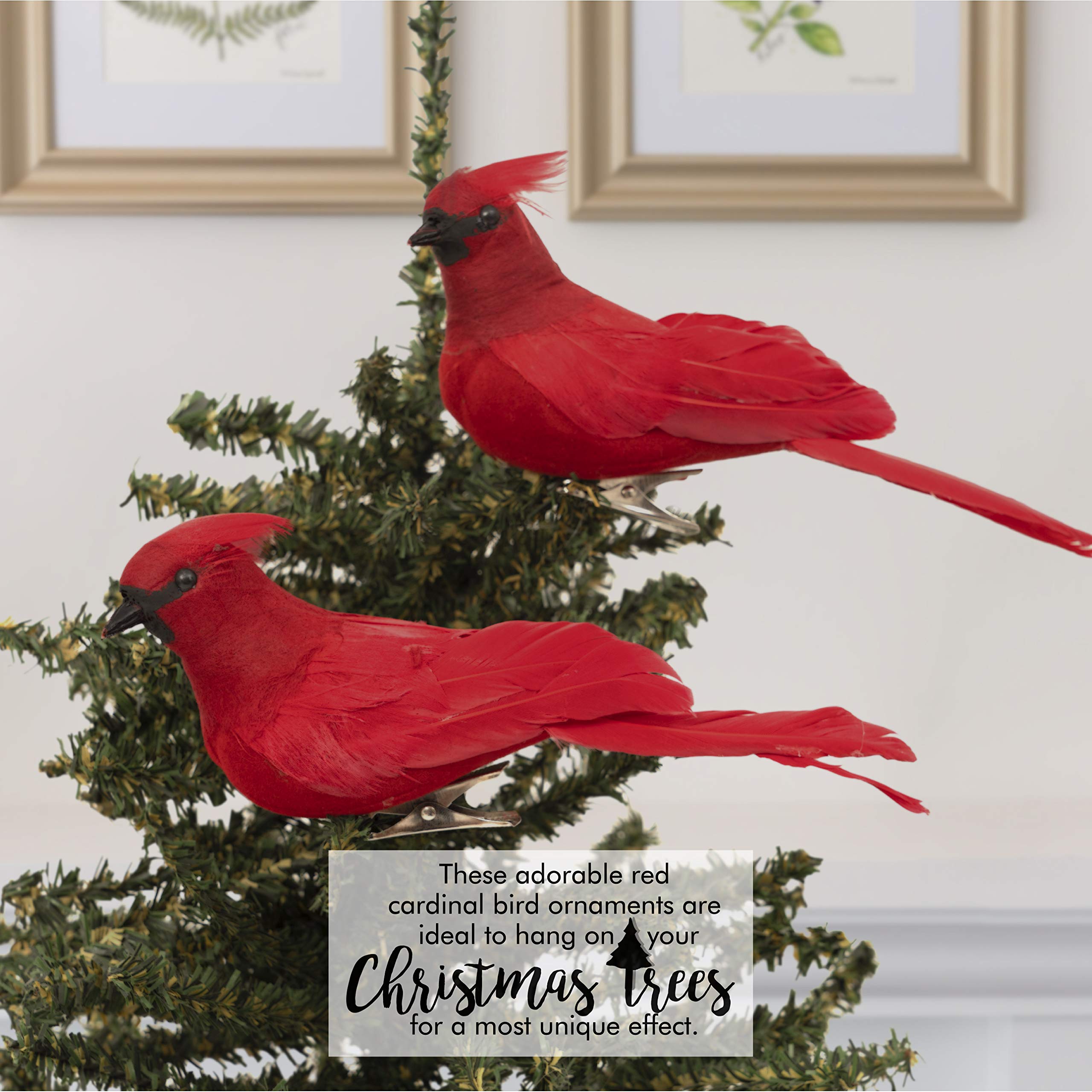 Ornativity Red Cardinal Bird Clips - Christmas Tree Ornaments with Clips for Easy Attachment (Pack of 2) - Perfect for Holiday Decorations, Gift Wrapping & DIY Crafts