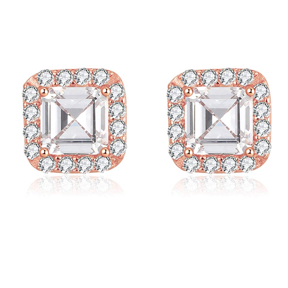 Ginger Lyne Princess Cut Clear CZ Sterling Silver Stud Earrings - Square Design for Women | Perfect for Weddings, Parties & Everyday Elegance