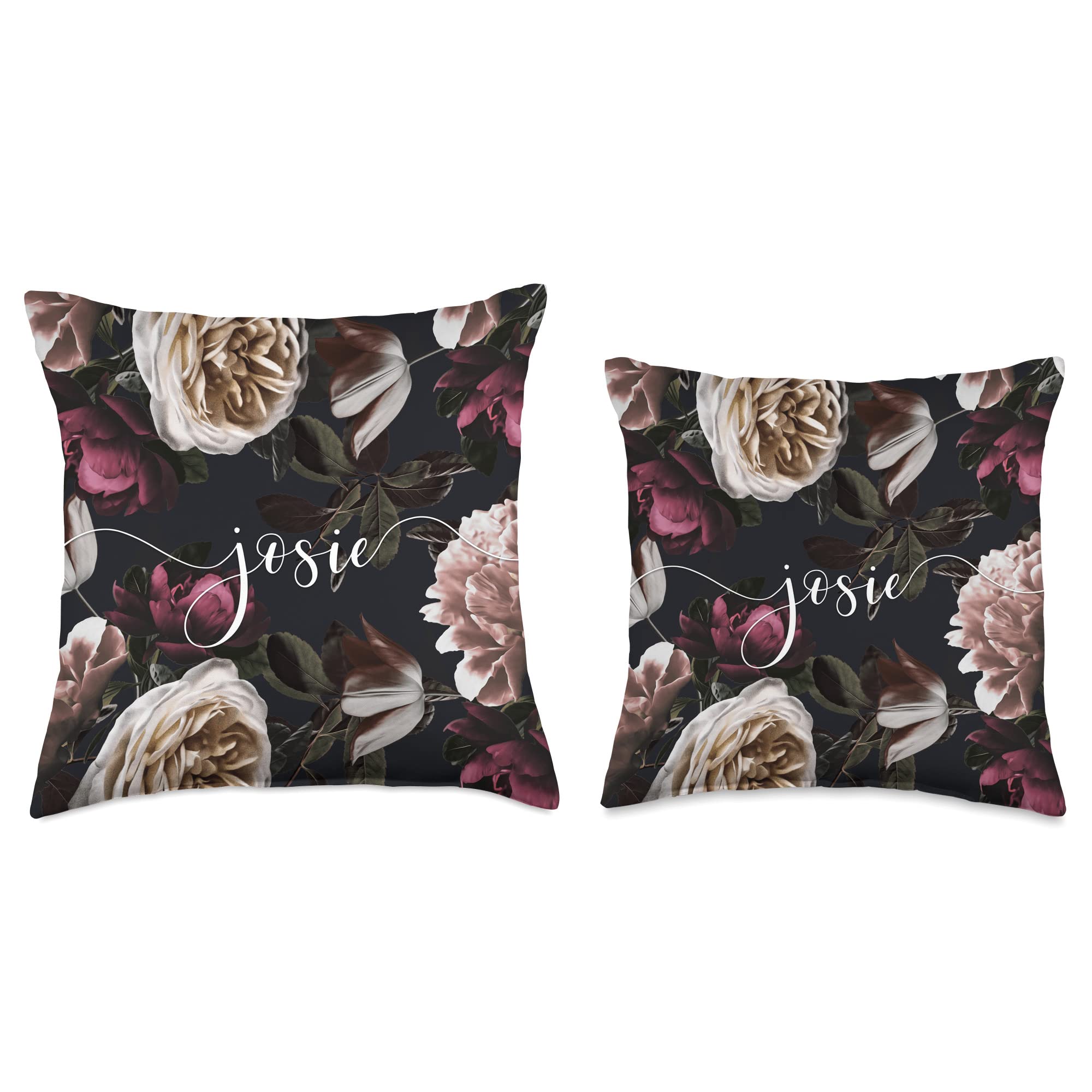 Josie - Elegant Floral Rose & Peony Personalized Name Throw Pillow | Custom Home Decor Gift for Bedroom, Living Room, Sofa & Nursery