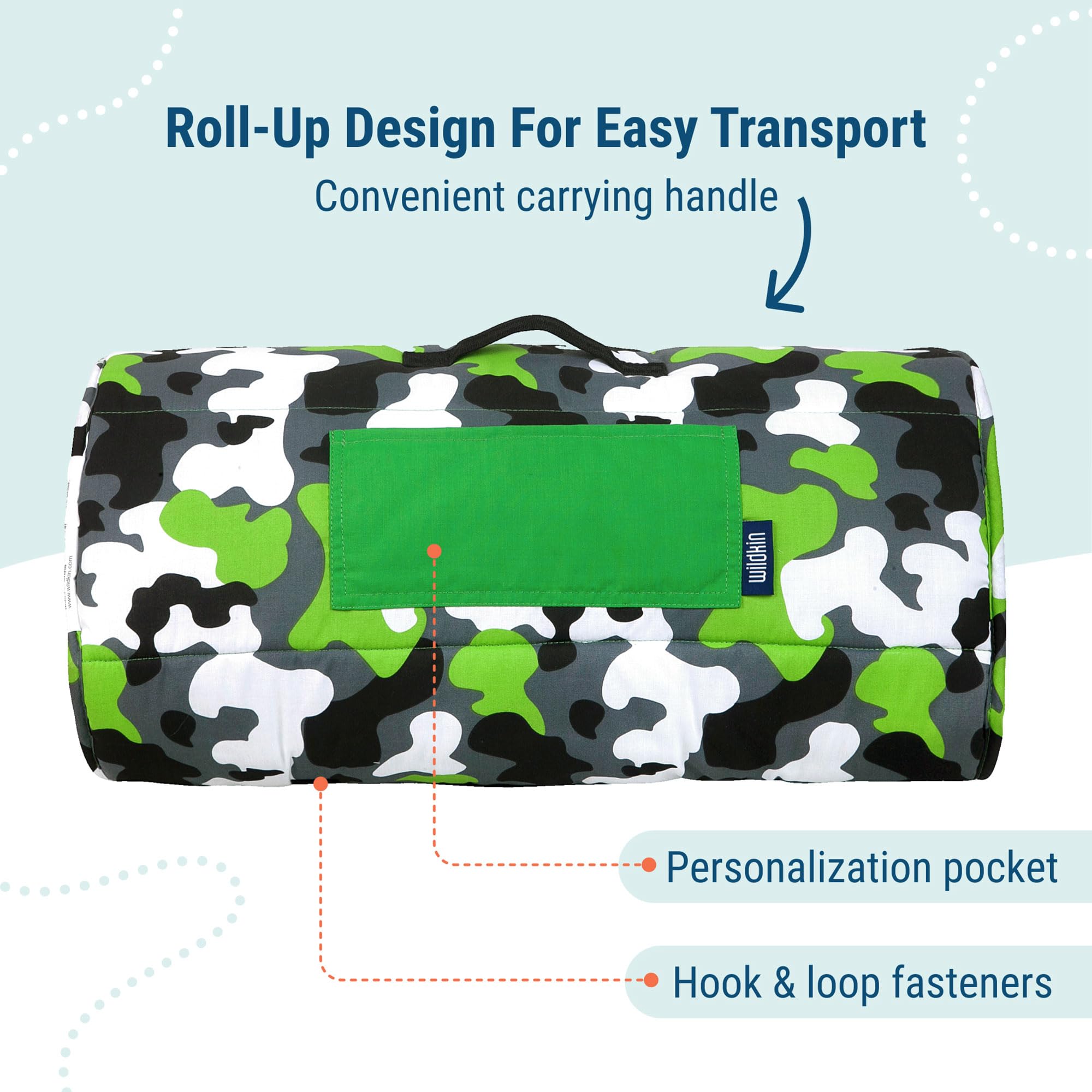 Wildkin Kids Original Nap Mat - Cozy Portable Sleep Mat with Pillow for Toddlers & Preschoolers - Camo Green - Perfect for Daycare, School, Travel & Sleepovers