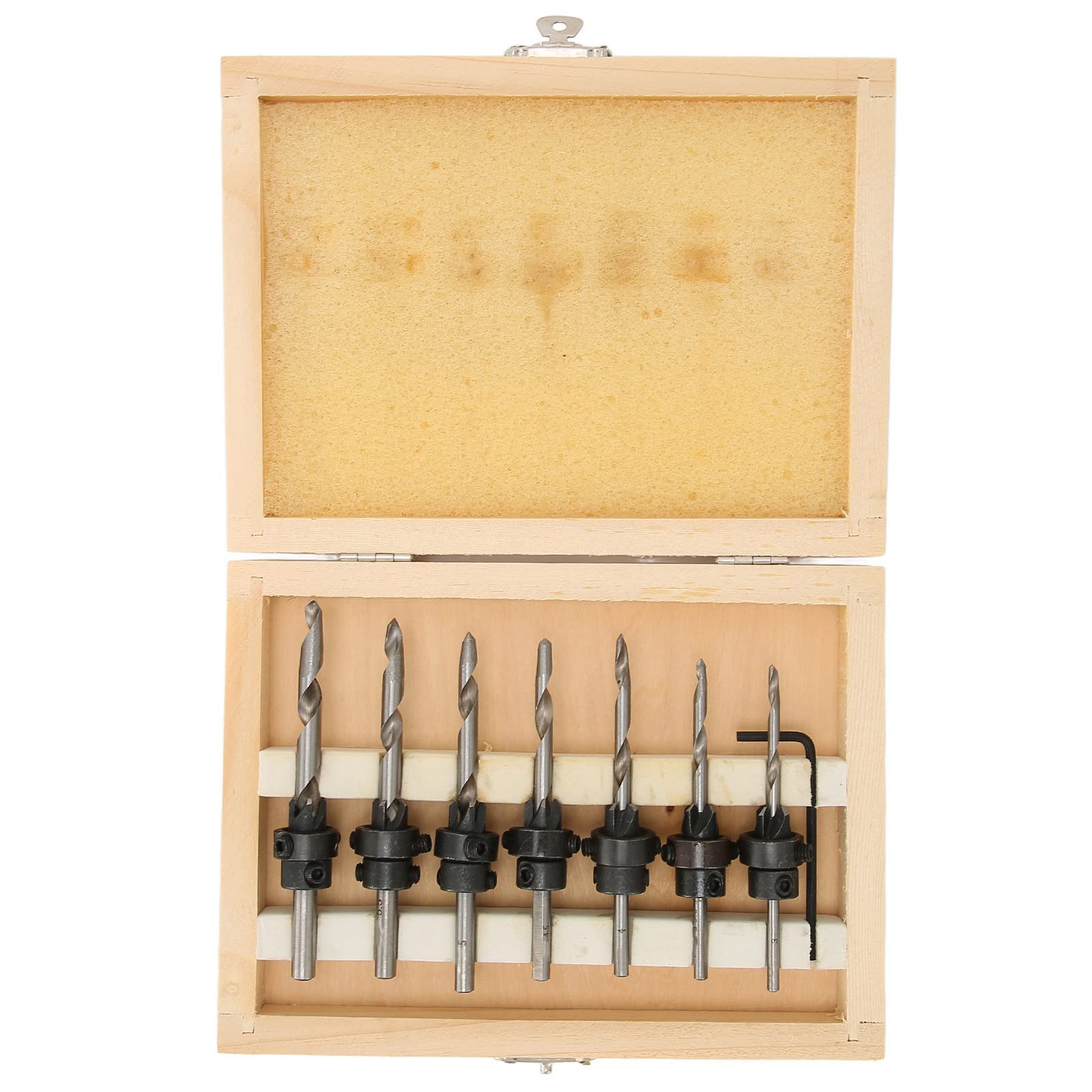 7Pcs High Carbon Steel Countersink Drill Bit Set with Hex Wrench - Professional Woodworking Tools for Cabinets, Furniture & DIY Projects - Perfect for Smooth Hole Drilling & Screw Installation