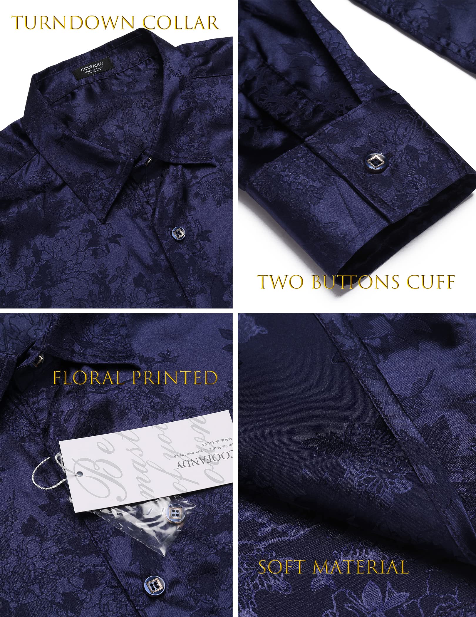COOFANDY Men's Silk Satin Dress Shirt - Jacquard Long Sleeve Floral Button Up Shirt for Wedding, Prom & Party | Formal Occasions & Business Events