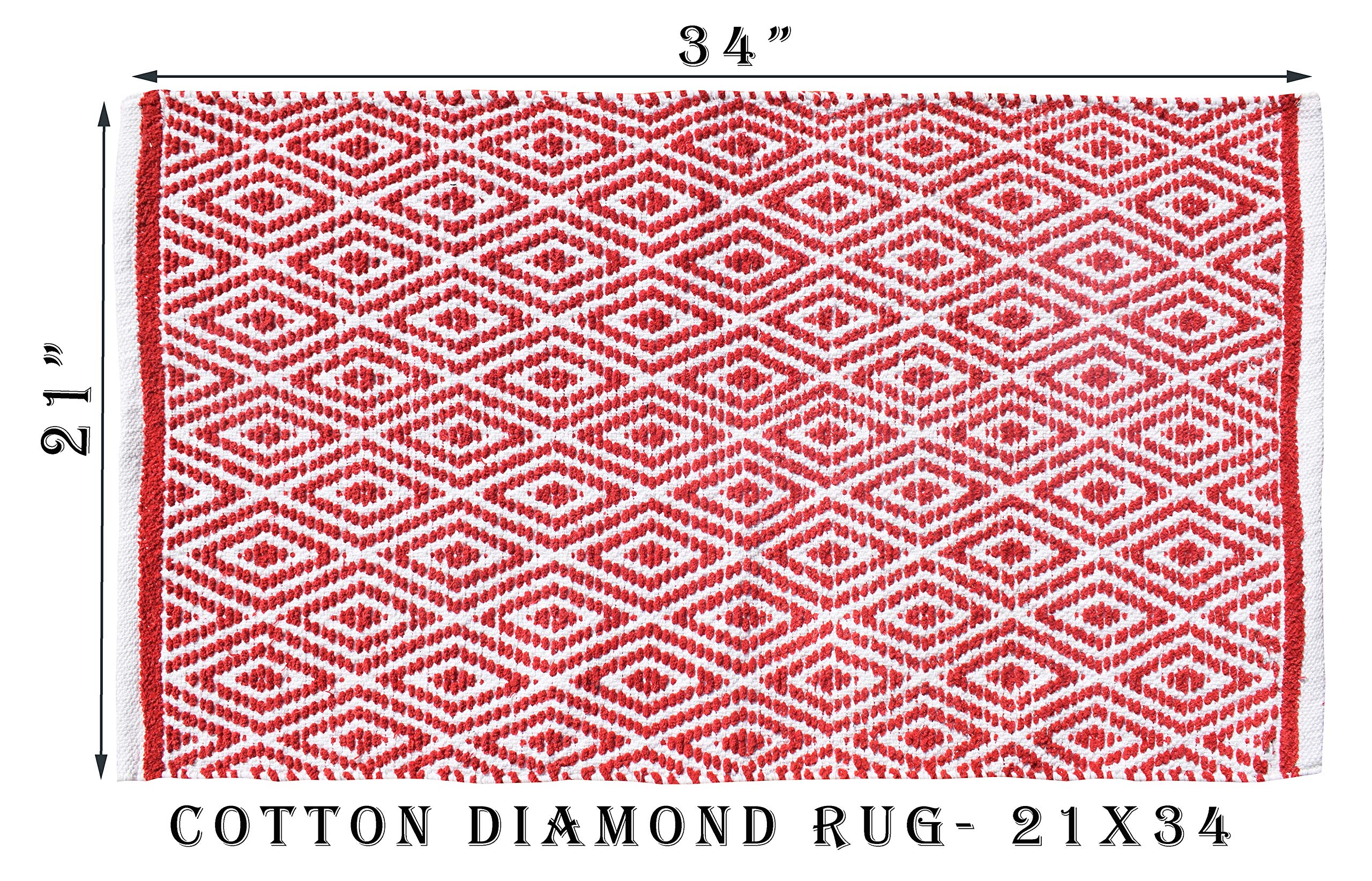 Ramanta Home 100% Cotton Diamond Rug 21x34 Inch - Hand Woven Reversible Washable Area Rug for Bathroom, Living Room, Kitchen - Farmhouse Style, Machine Washable, Non-Slip, Soft & Durable - Perfect for Farmhouse Decor, Cozy Home & High Traffic Areas