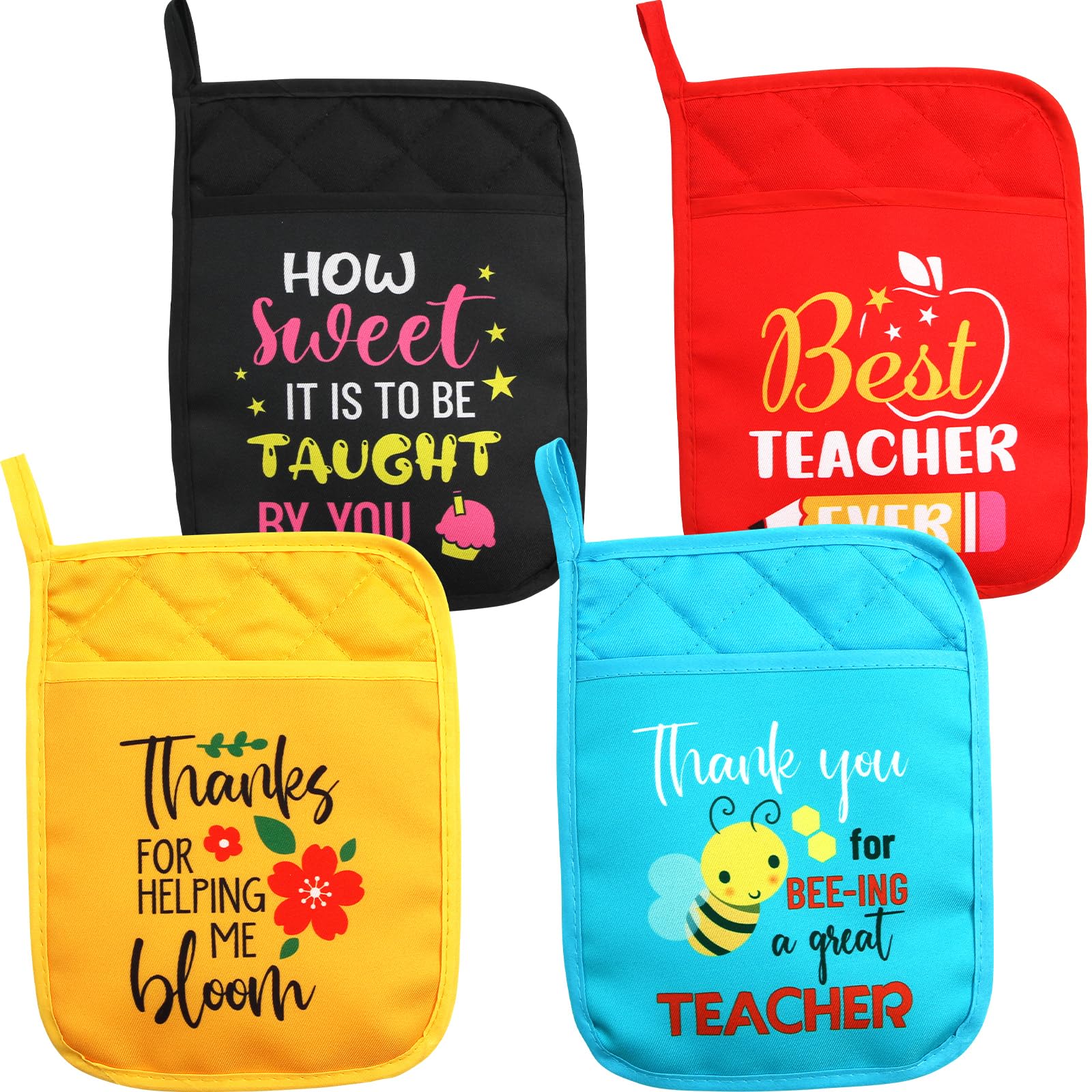 4PCS Christmas Themed Pot Holders with Pockets - Heat Resistant Oven Mitts for Cooking & Baking - Perfect Teacher Appreciation Gift for Christmas, Graduation, Retirement - Ideal for Holiday Kitchen Decor & Gift Giving