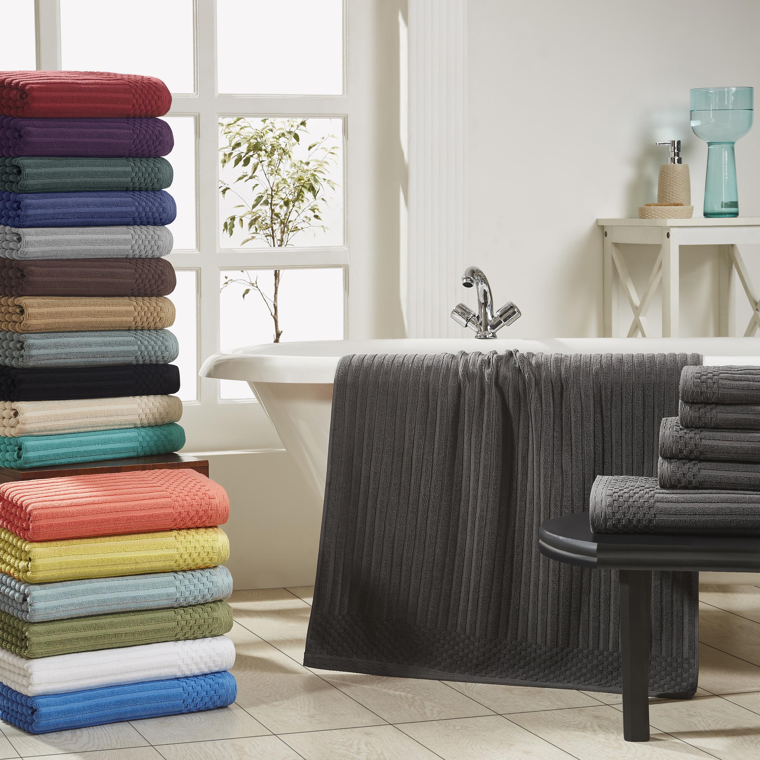 Premium Soho Ribbed Textured Cotton Bath Towel Set - Ultra Absorbent & Quick Dry Hand & Bath Towels for Spa, Gym & Luxury Home Use
