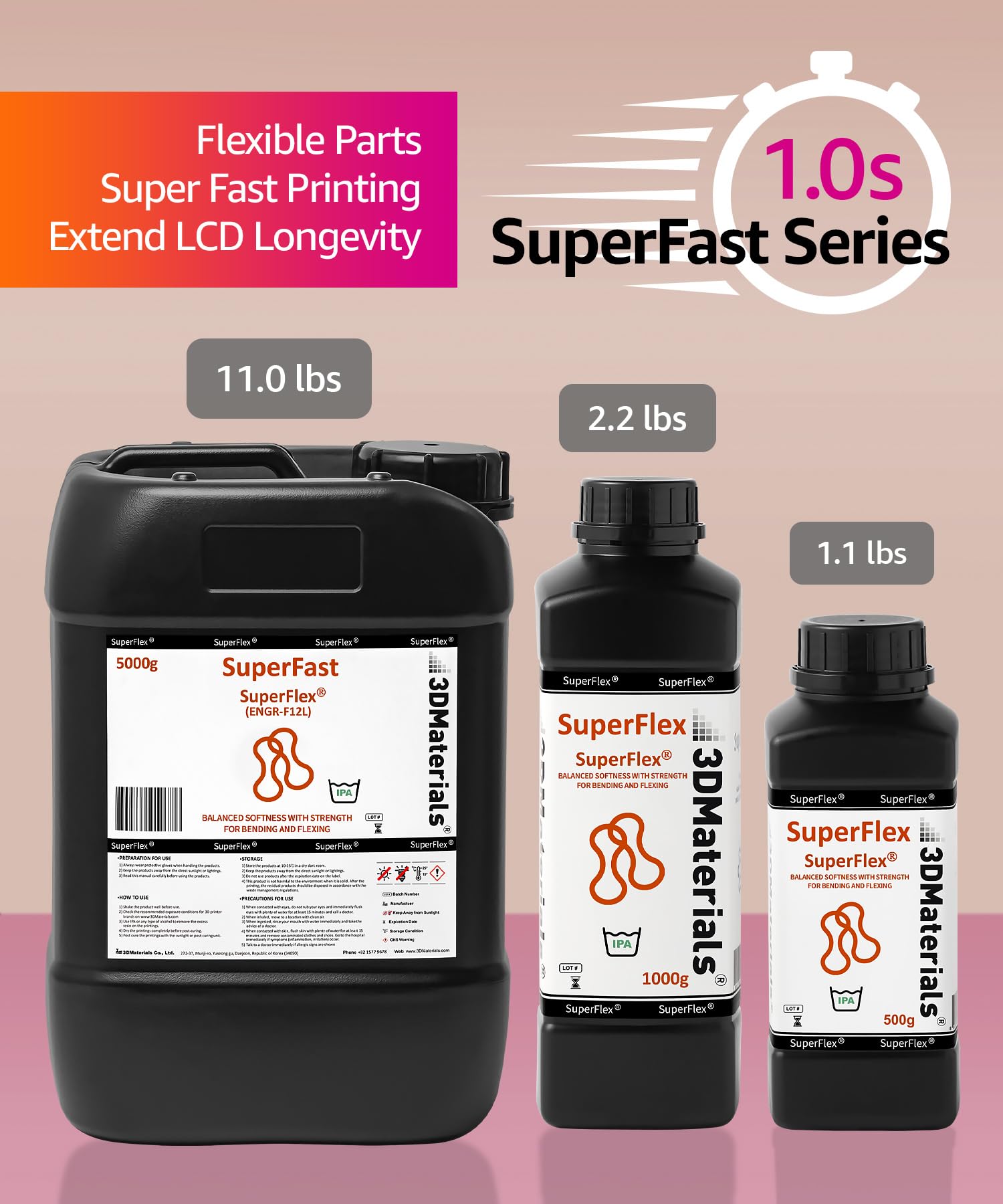SuperFlex 80A Flexible 3D Printer Resin - 5000g Clear Rubber-Like Filament | High Elasticity Photopolymer Resin for Cosplay, Prosthetics & Functional Prototypes | Premium Korean-Made 3D Printing Material by 3DMaterials