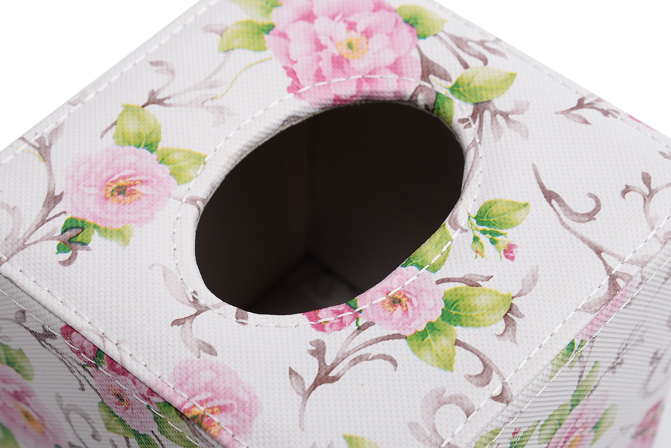 Elegant Floral PU Leather Tissue Box Cover - Square Home Decor with Pink Flower Design | Perfect for Living Room, Bedroom, and Bathroom Organization