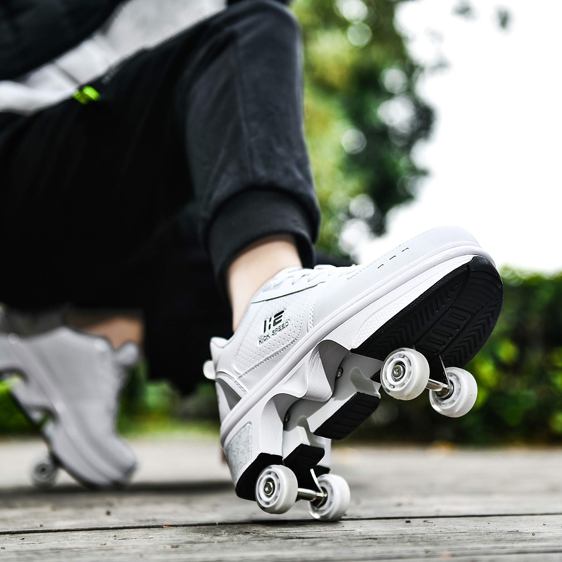 2-in-1 Unisex Four-Wheel Roller Skate Shoes - Convertible Kids Sneakers with Detachable Wheels for Indoor & Outdoor Skating Fun