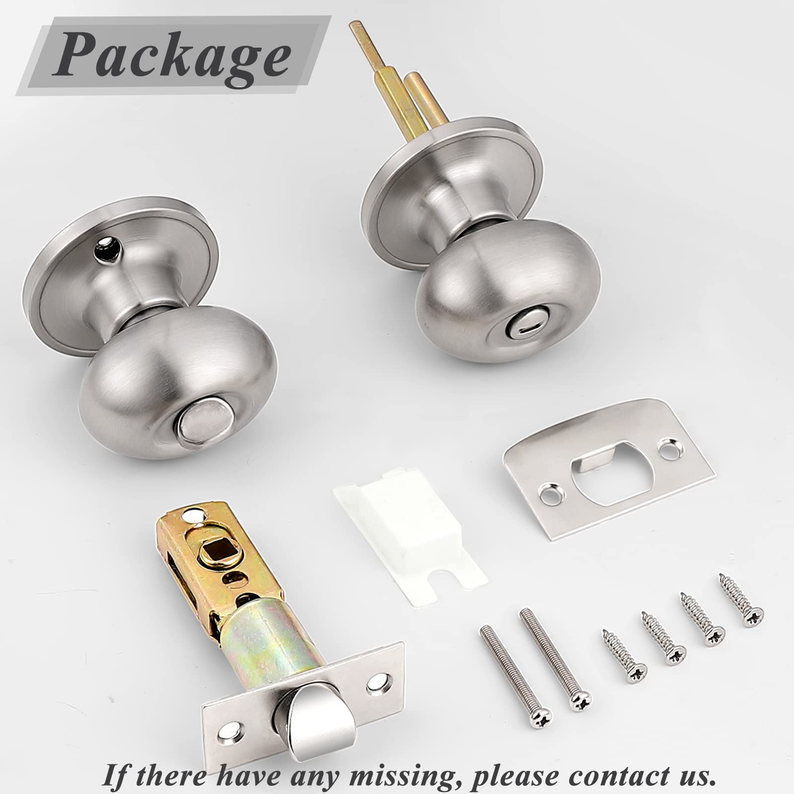 Probrico 10-Pack Brushed Nickel Privacy Door Knobs - Oval Style Keyless Lockable Bedroom & Bathroom Door Handles (Egg Shape) for Home, Office, and Hotel Interior Doors