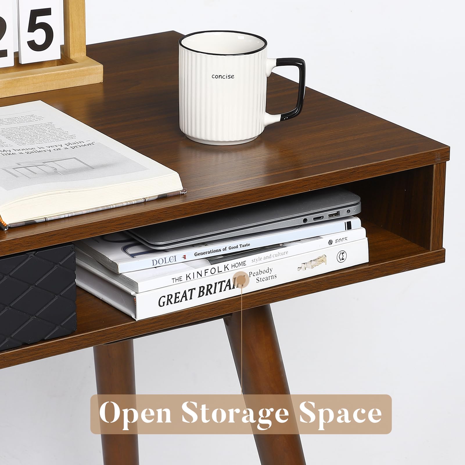GARVEE 31 Inch Walnut Writing Desk - Mid Century Modern Home Office Desk with Drawers, Sturdy Wooden Study Desk for Small Spaces | Perfect for Home Office, Study Room & Workspace