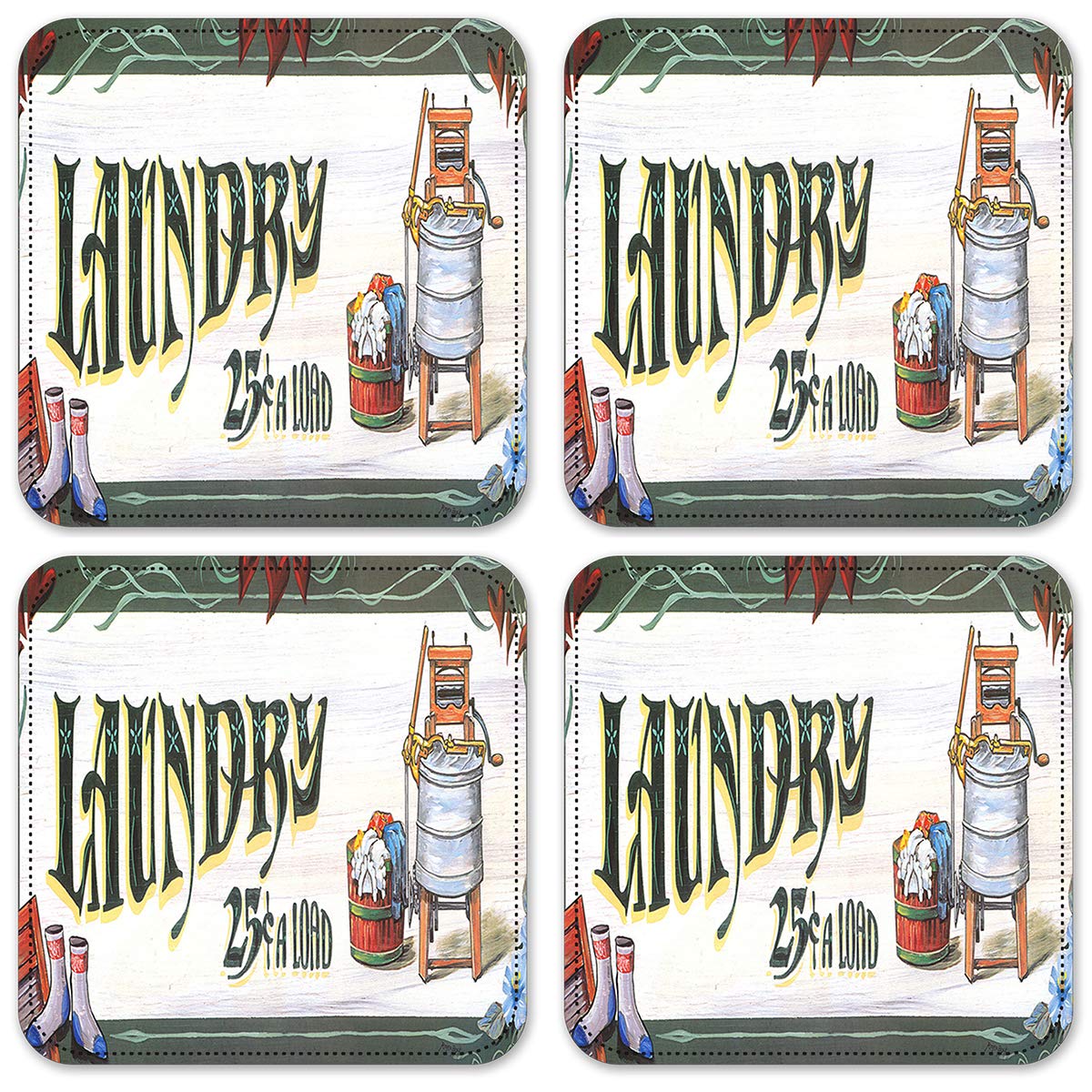 4-Pack Vinyl Drink Coasters for Coffee Tables - Absorbent & Durable Bar Coasters for Home, Office, or Laundry Room Use