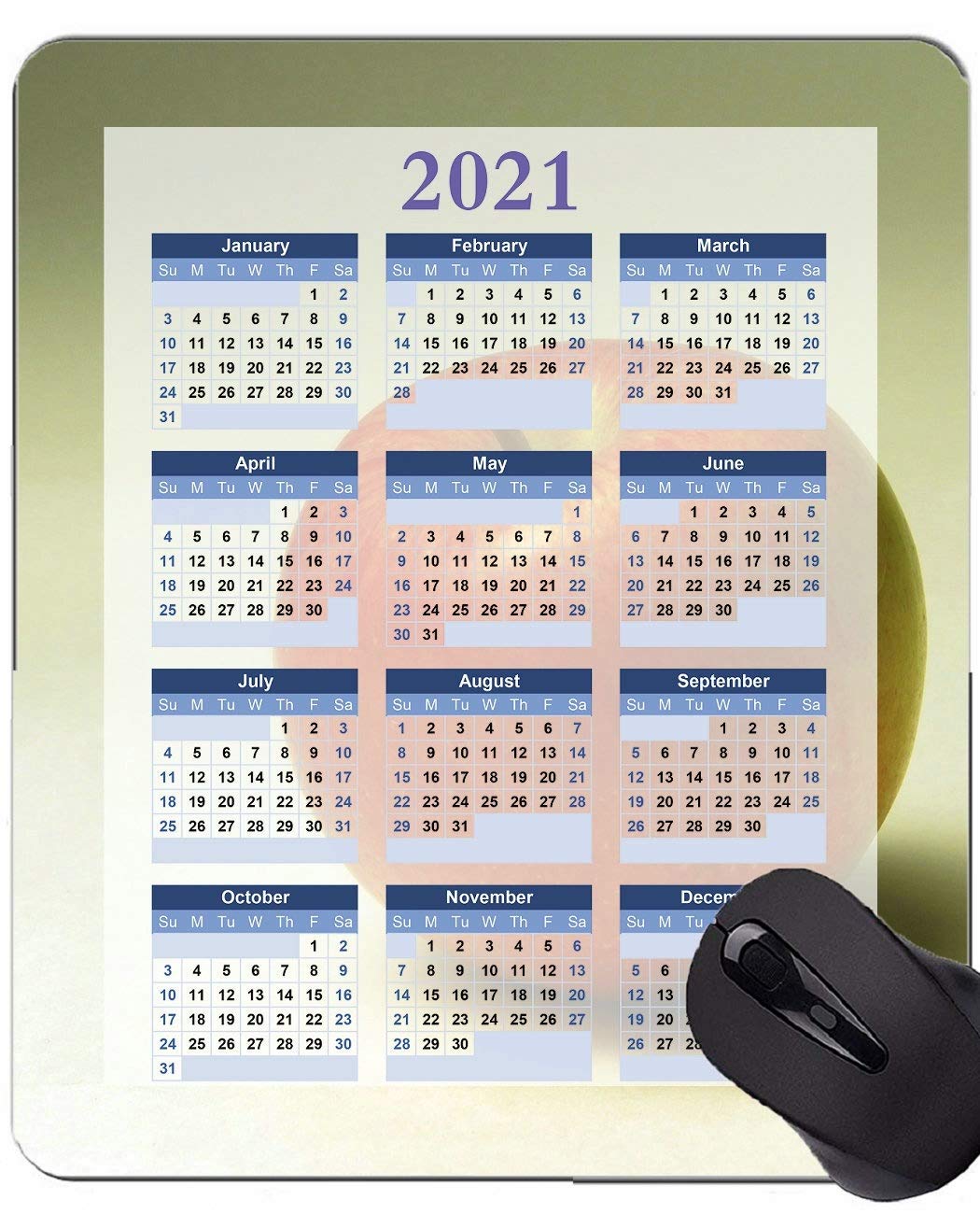 2024 Fruit Theme Mouse Pad with Calendar - Non-Slip Desk Mat for Office, Gaming & Home Use - Cute Computer Accessories for Laptop & PC (12-Month Design)