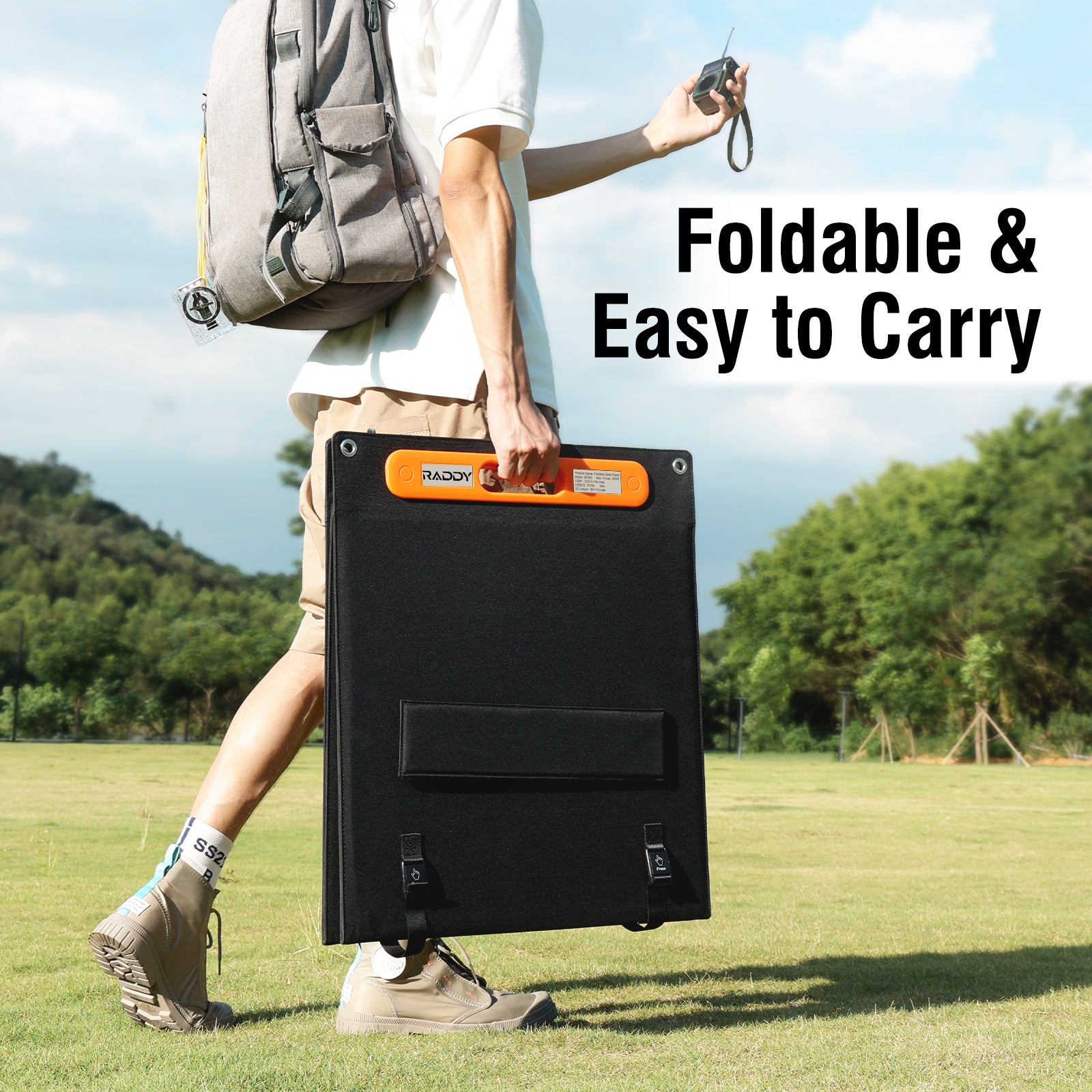 Raddy SP200 200W Foldable Solar Panel - IP67 Waterproof, USB/QC/MC4 Output, Adjustable Stand - Perfect for Camping, RV Trips & Emergency Power Supply